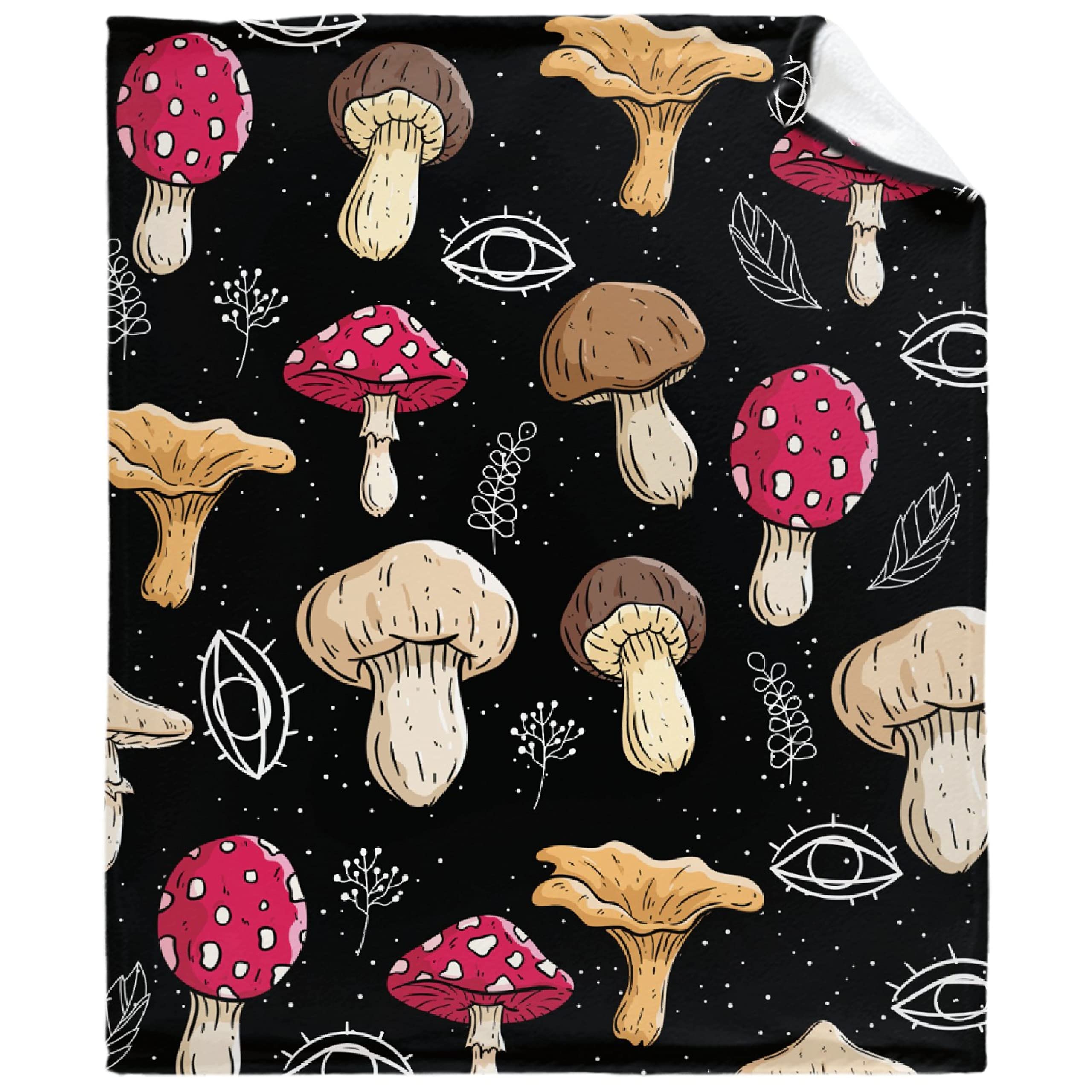 Retro Mushroom Print Fleece Throw Blanket - Soft Fluffy Cozy Warm Luxury Flannel Blanket for Couch, Bed, Sofa - Multi-Size (60