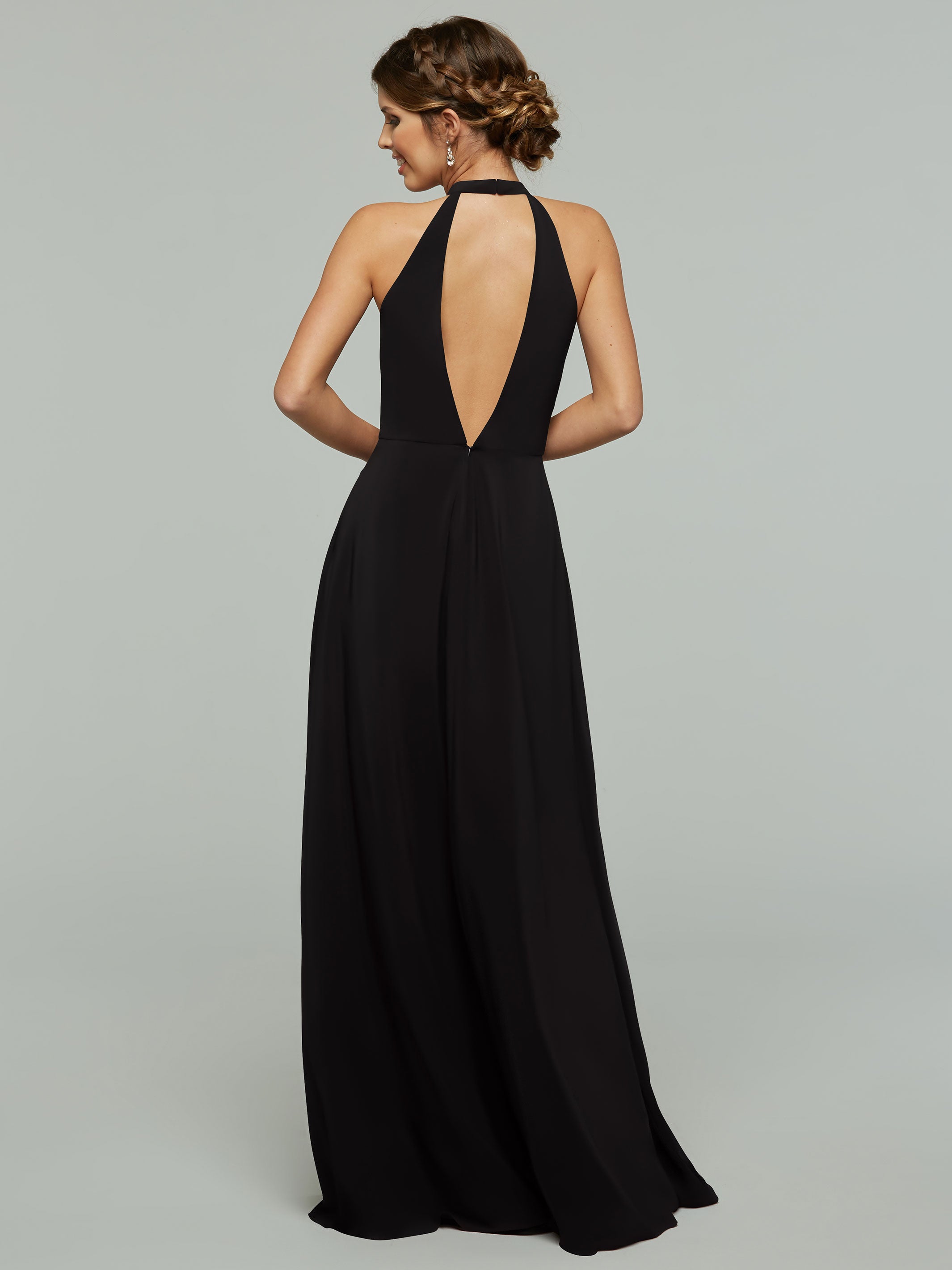 Elegant 80115 Stretch Chiffon A-Line Bridesmaid Dress with Plunging Halter Neckline - Perfect for Weddings, Formal Events & Evening Parties