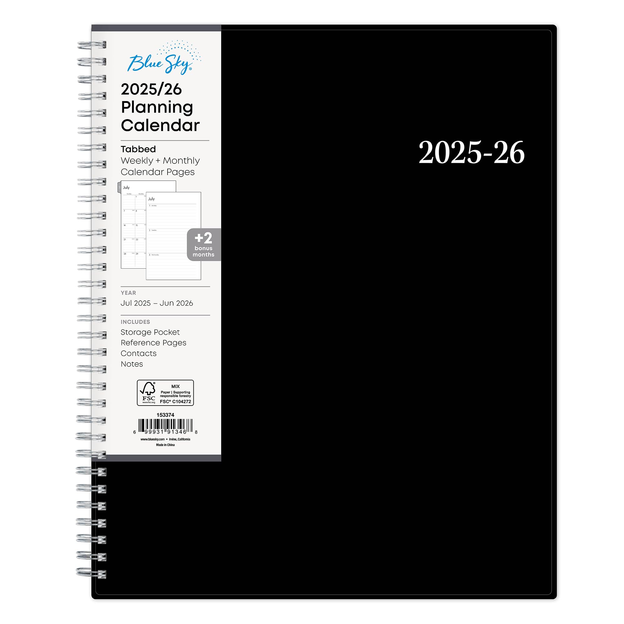 Blue Sky 2025-2026 Academic Planner - Weekly & Monthly Calendar from July to June, 8.5