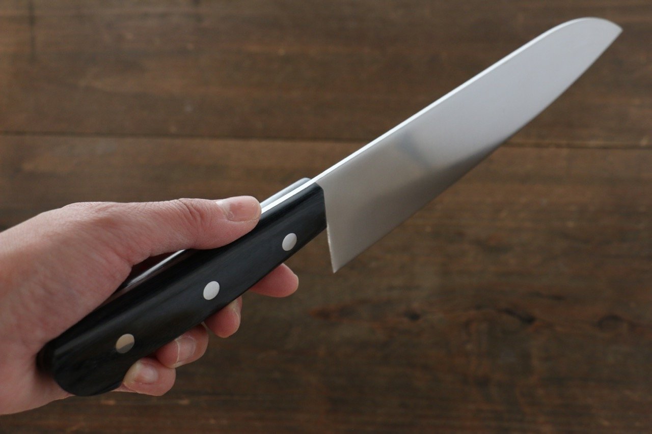 Premium Iseya Molybdenum Santoku Knife 180mm - Black Pakkawood Handle Japanese Chef Knife for Slicing, Dicing & Chopping - Perfect for Home Cooks & Professional Chefs