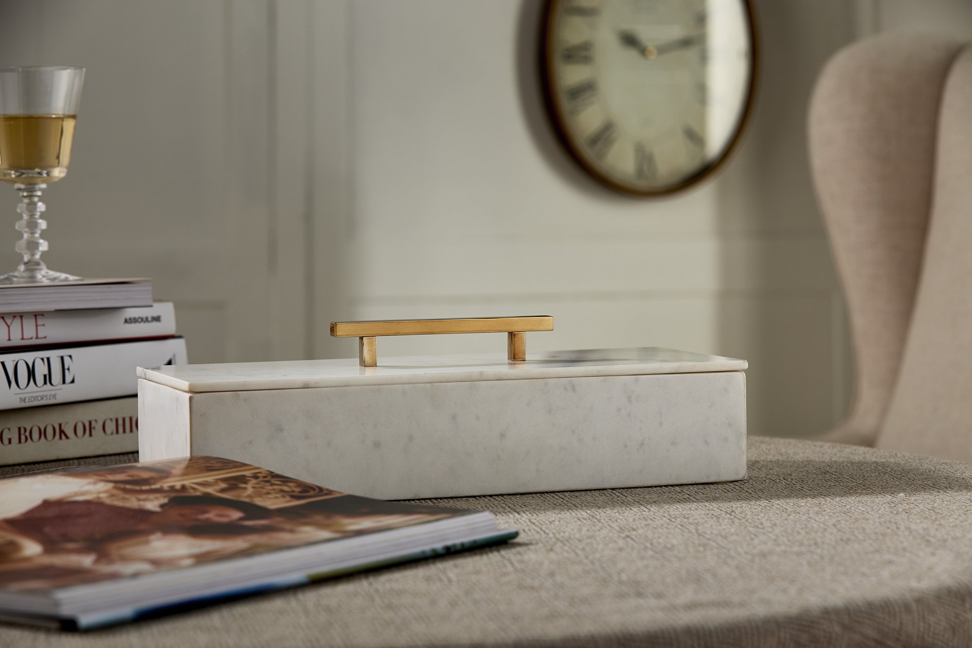 Keely White Marble Lidded Jewelry Storage Box - Elegant Home Decor for Rings, Necklaces & Small Treasures - Perfect for Bedroom Vanity, Bathroom Organization & Gift Giving