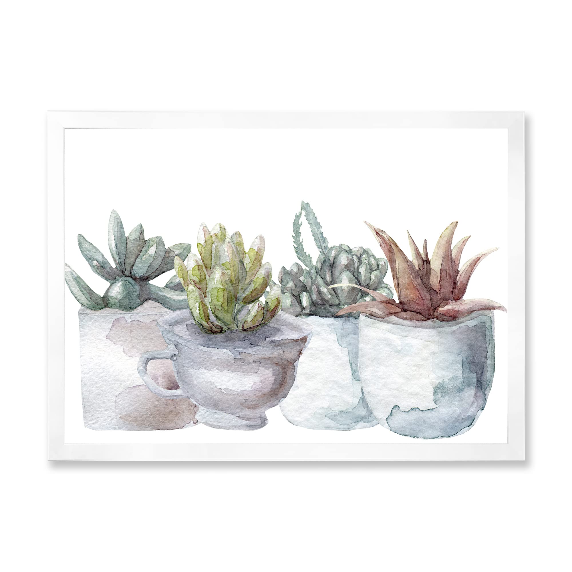 DesignQ Cactus and Succulent House Plants IV Farmhouse Framed Wall Art - Botanical Decor for Living Room, Bedroom & Office
