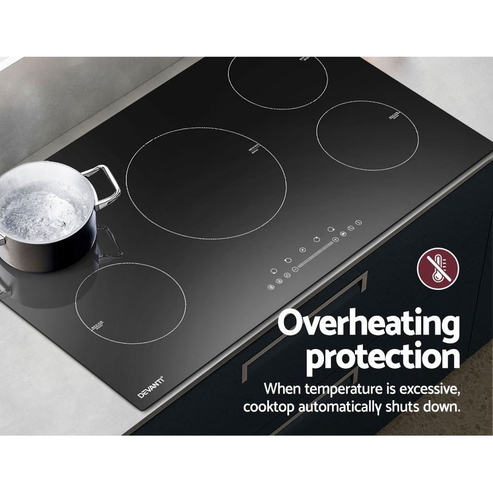 Devanti 90cm Induction Cooktop - 5 Zone Electric Ceramic Stove with Precise Temperature Control for Home & Commercial Kitchens | Perfect for Boiling, Frying & Simmering