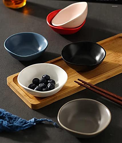 Colias Wing Irregular Lines Design Porcelain Side Dish Bowls - Soy Sauce Dipping Dishes Set of 6 (Blue/White/Black/Red/Pink) | Perfect for Sushi, Dumplings, and Asian Cuisine Seasoning