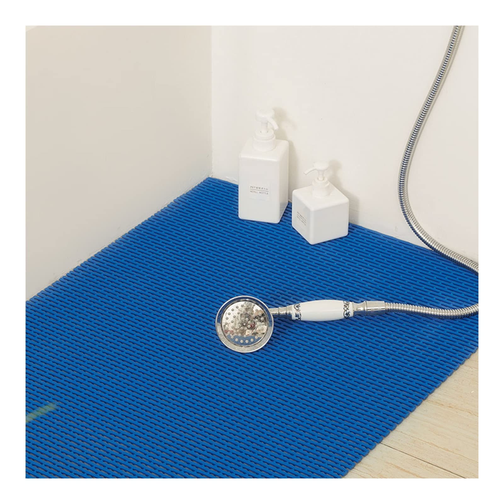 Non-Slip Shower Mat with Drain Holes - 130x90cm/50.7x35.1in Bath Tub Mat for Bathroom, Corridor & Outdoor Balcony - Waterproof Anti-Slip Floor Mat (Blue) - Perfect for Showers, Bathtubs, Pool Decks & Wet Areas