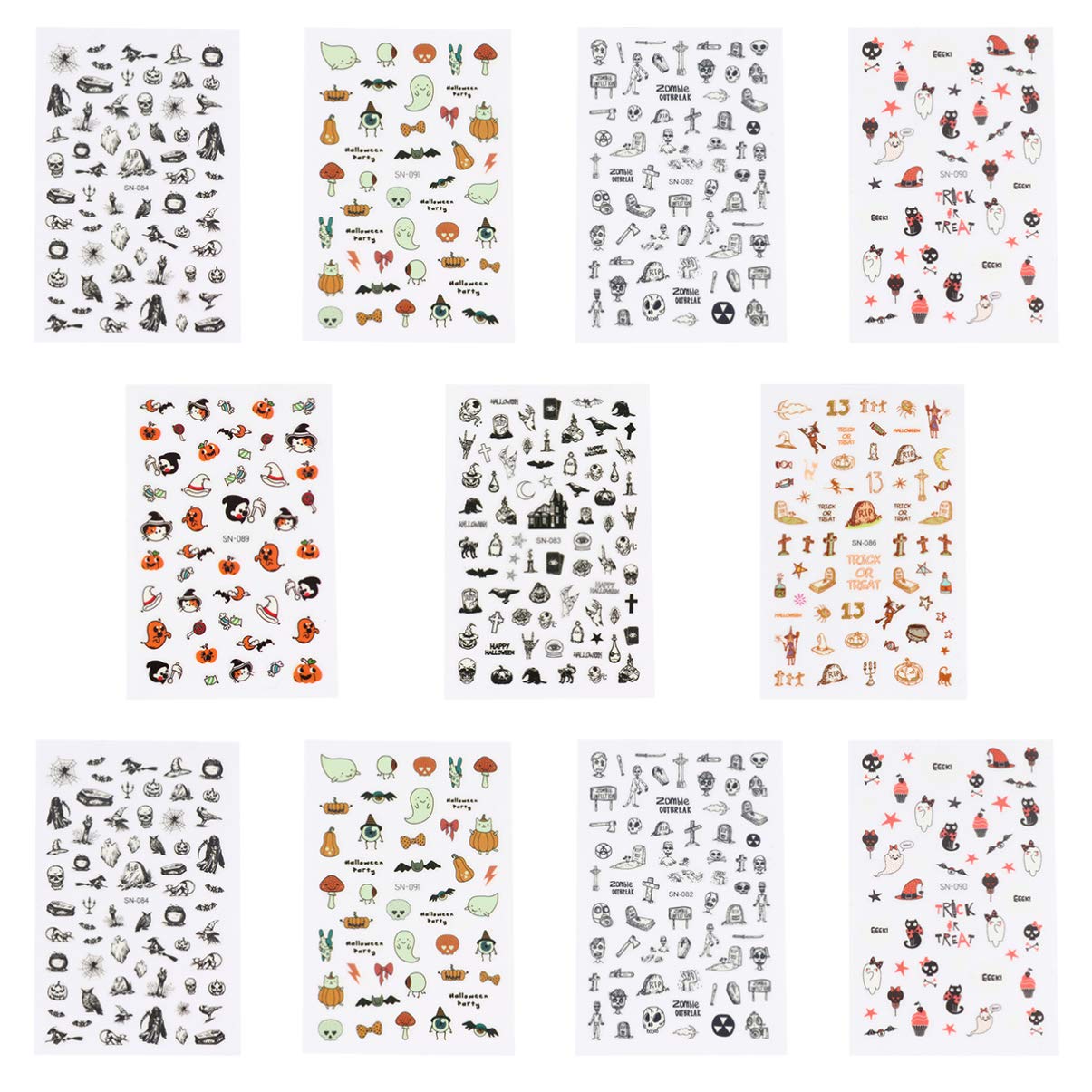 EXCEART 11pcs Halloween Nail Decals - Glow in The Dark Self-Adhesive Nail Stickers with Skull, Pumpkin & Ghost Designs for Halloween Parties, DIY Nail Art, Costume Accessories & Spooky Night Events