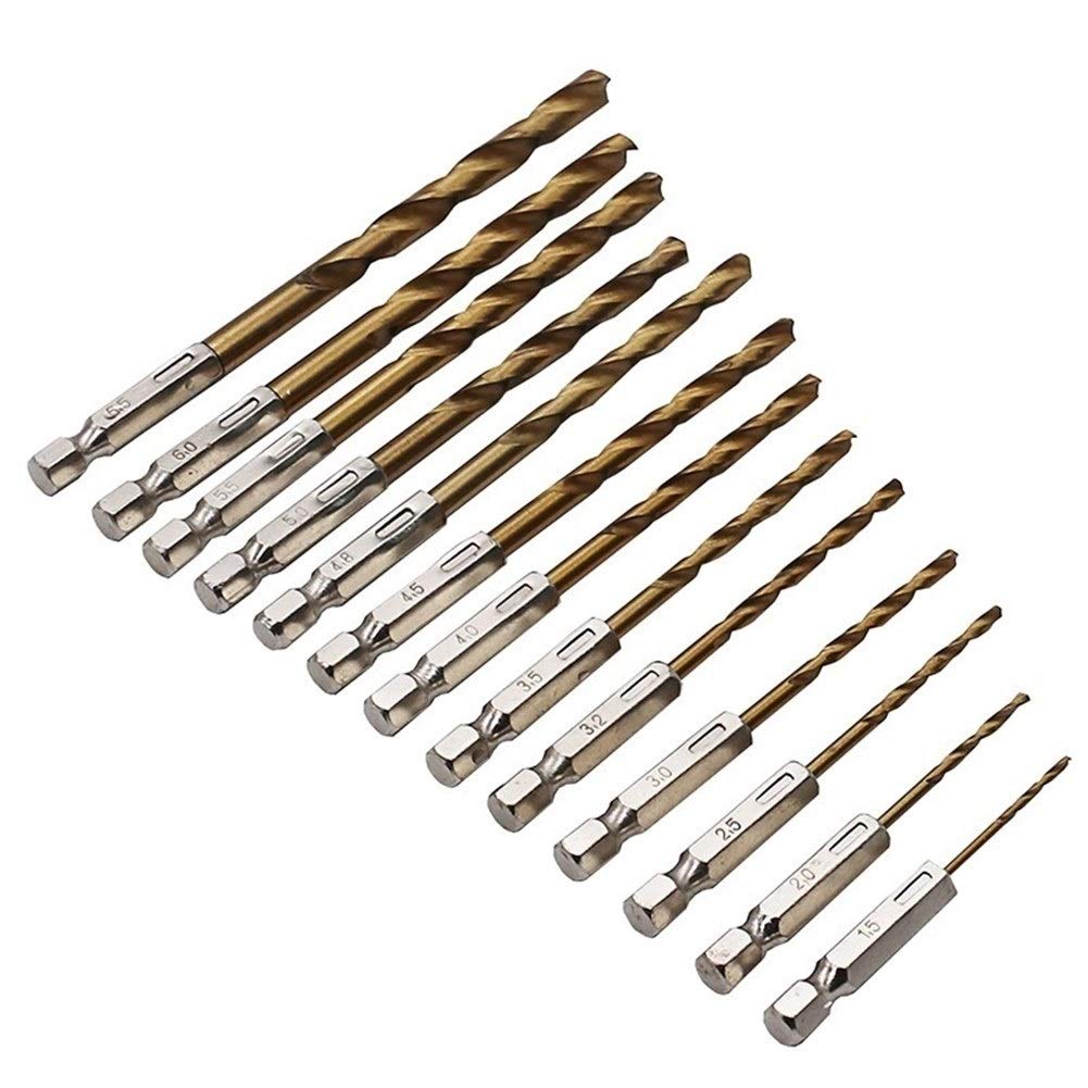 13Pcs Mini Repair Tool Kit - Twist Drill Auger Bit Set with Hex Handle for Electric Screwdriver | Woodworking, DIY Home Improvement & Craft Projects (Gold)
