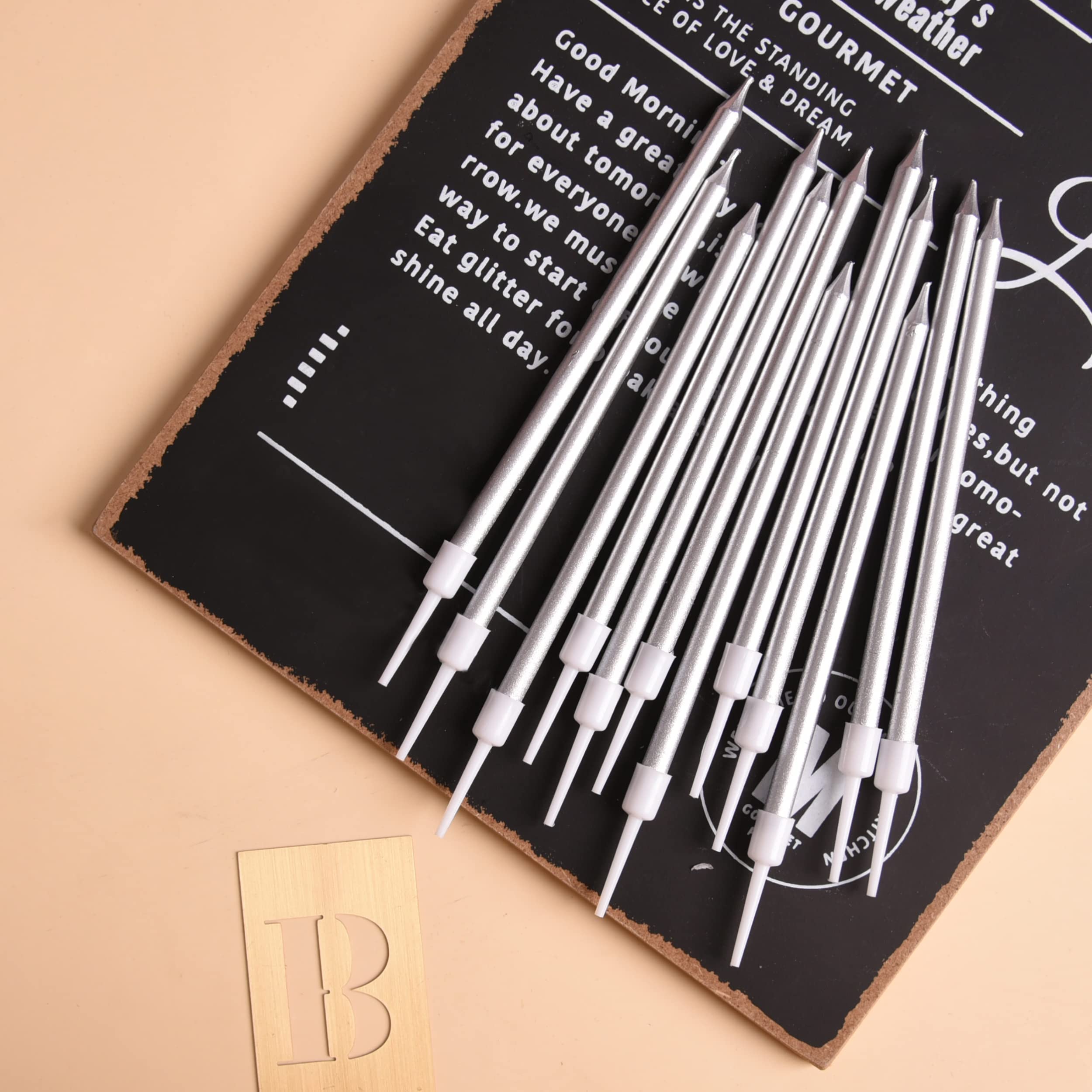 PHD CAKE Silver Long Thin Metallic Birthday Candles - Elegant Cake Candles for Birthday Parties, Wedding Decorations & Special Events - Perfect for Cakes, Cupcakes and Dessert Tables