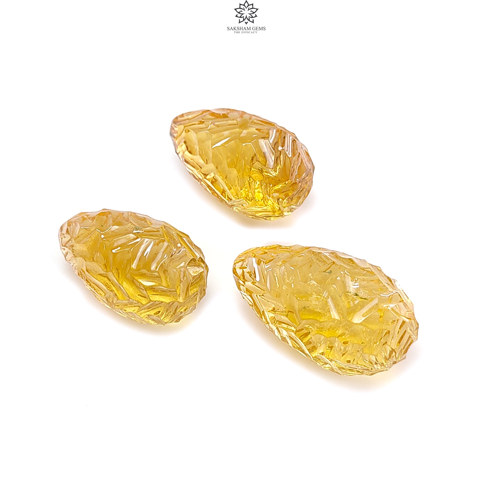 Natural Untreated Yellow Citrine Gemstone Carving - 89.00cts Hand Carved Teardrop Shape (22mm-26mm, 3pcs Set) November Birthstone for Jewelry Making, Healing Crystals & Spiritual Gifts