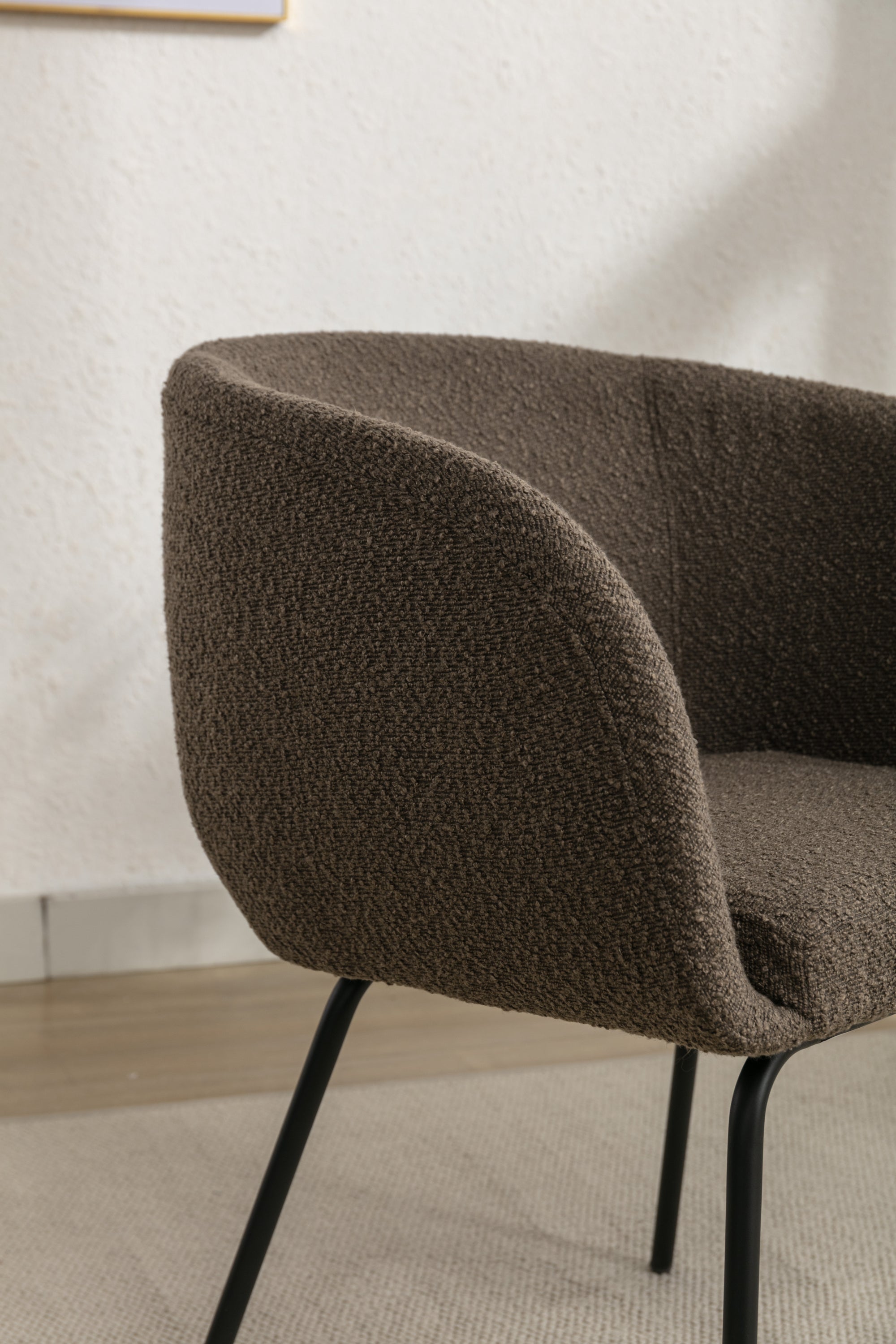Boucle Fabric Dining Chair with Black Metal Legs - Set of 1 - Modern Upholstered Side Chair for Kitchen, Dining Room & Office