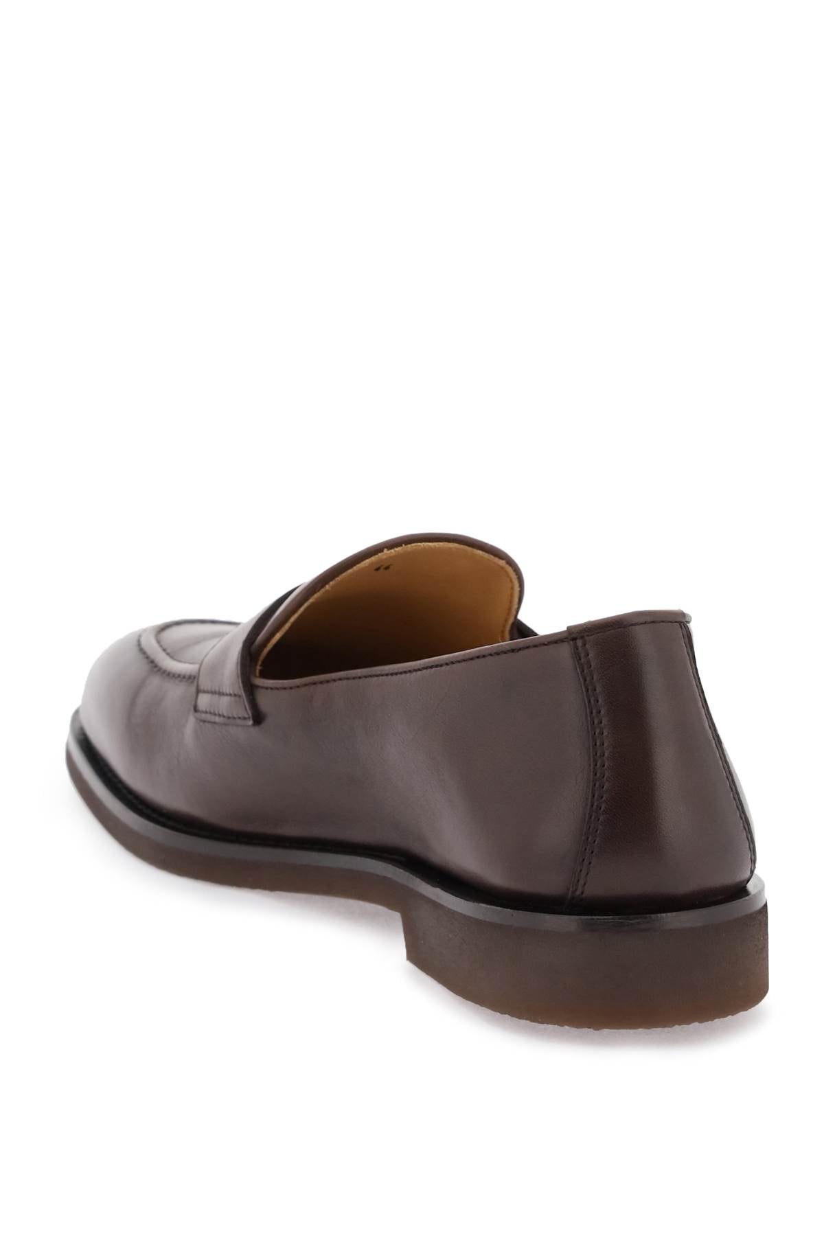 Brunello Cucinelli Genuine Leather Penny Loafers for Men - Classic Comfortable Slip-On Dress Shoes for Business & Casual Wear