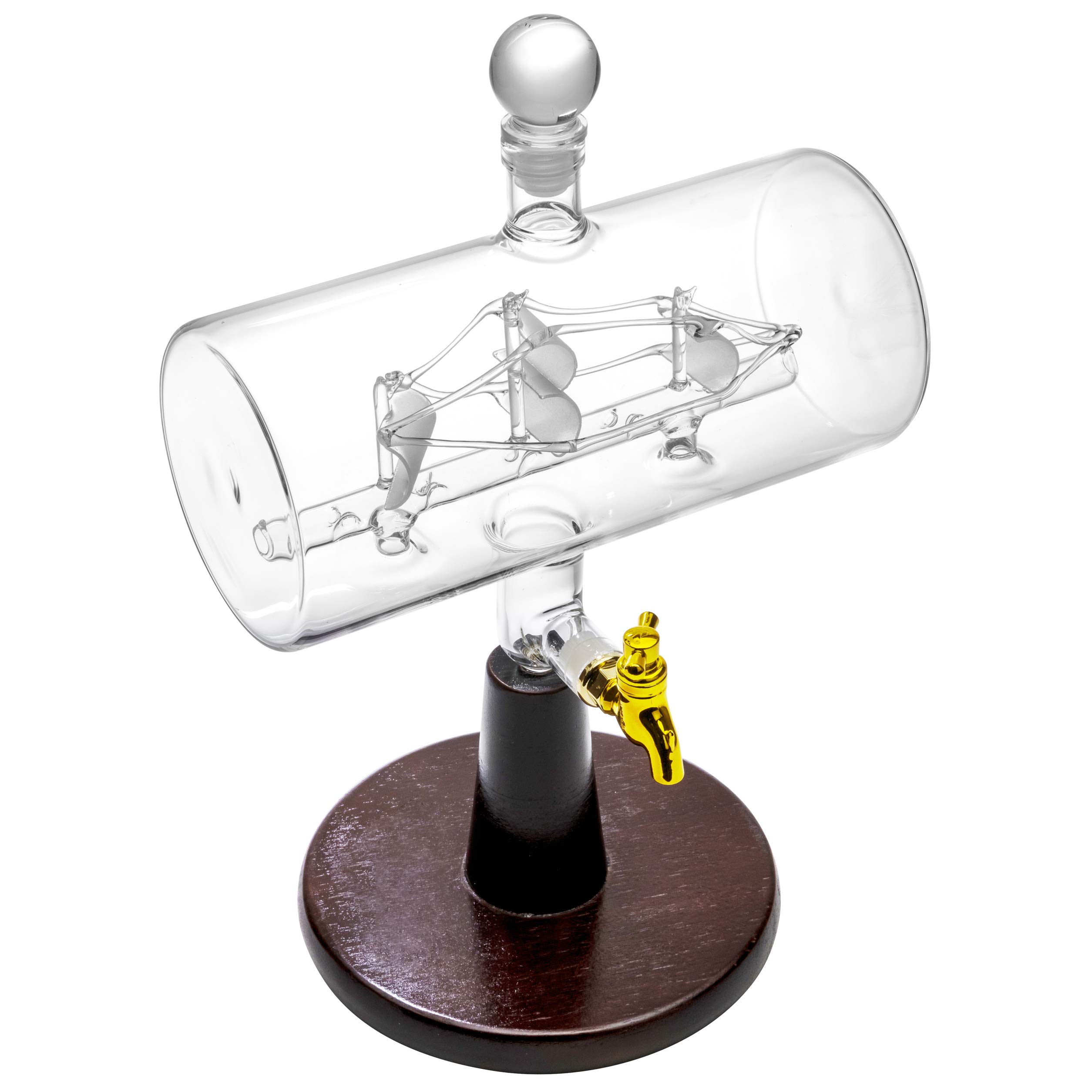 Premium Handcrafted 38oz Whiskey Decanter Set - Glass Liquor Dispenser with Wooden Stand, Bar Funnel & Ship Design - Perfect for Home Bars, Gifts & Whiskey Enthusiasts