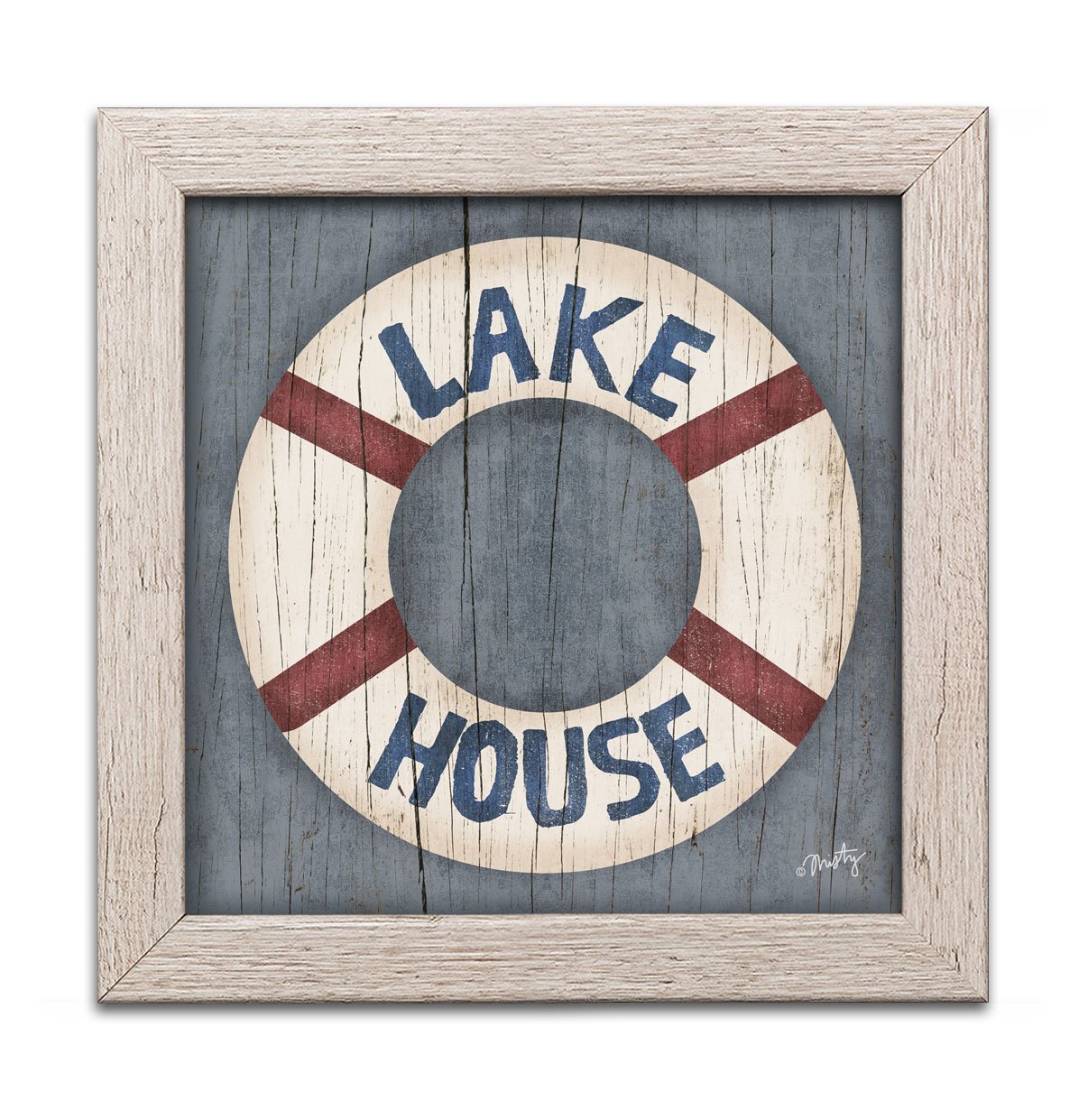 Gango 12x12in Distressed Framed Print - Rustic Lake House Decor for Living Room