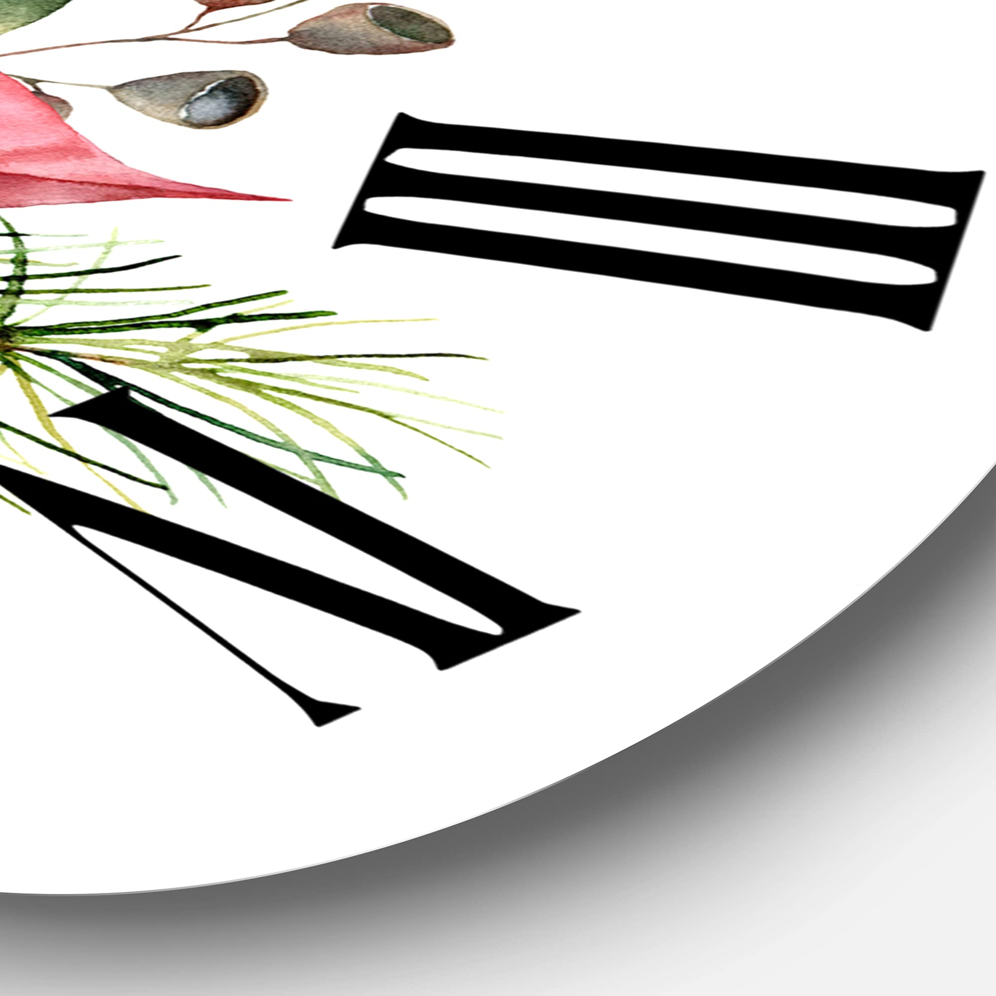Traditional Wall Clock 'Holly Mistletoe Berries & Christmas Fir Branch II' - Large Floral Botanical Wall Clock for Home, Office & Living Room Decor - Perfect for Holiday, Christmas & Winter Home Decoration