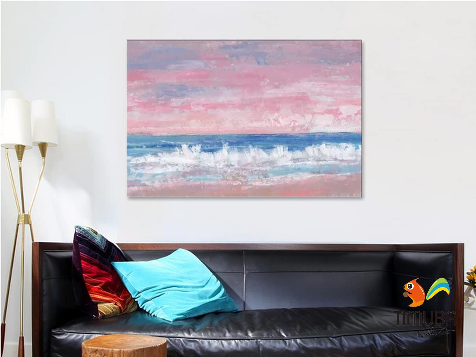 TIMUBA Pink Abstract Beach Wall Art - 32x48 Inches Ocean Sunset Canvas Painting for Bathroom & Living Room Decor - Perfect for Coastal, Nautical & Boho Home Styling