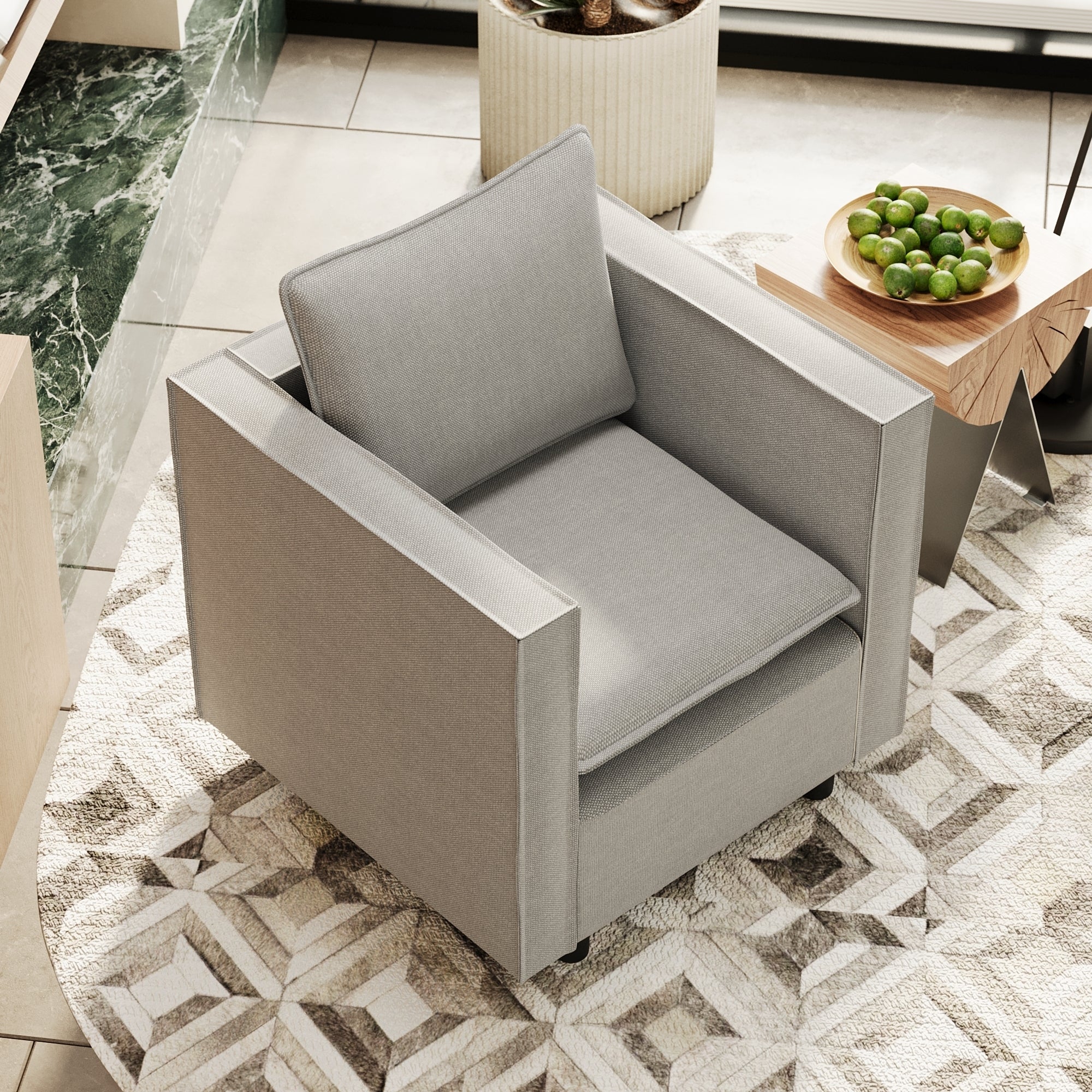 Modern Gray Single Sofa Chair - Soft Breathable Seat Cushion, Comfortable Armchair for Bedroom, Living Room Corner & Reading Nook - Cozy Home Decor Accent Piece