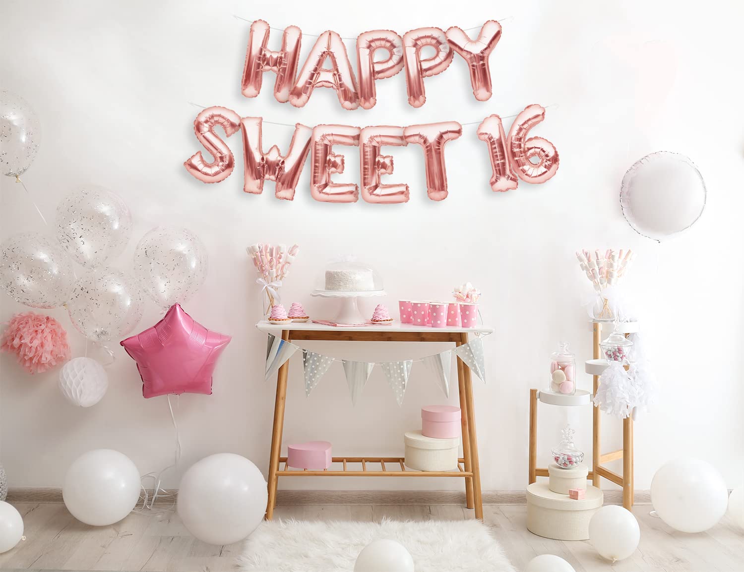 Rose Gold Sweet 16 Balloons & Banner Set - Happy 16th Birthday Party Decorations - Perfect for Birthday Celebrations, Teen Parties & Milestone Decor