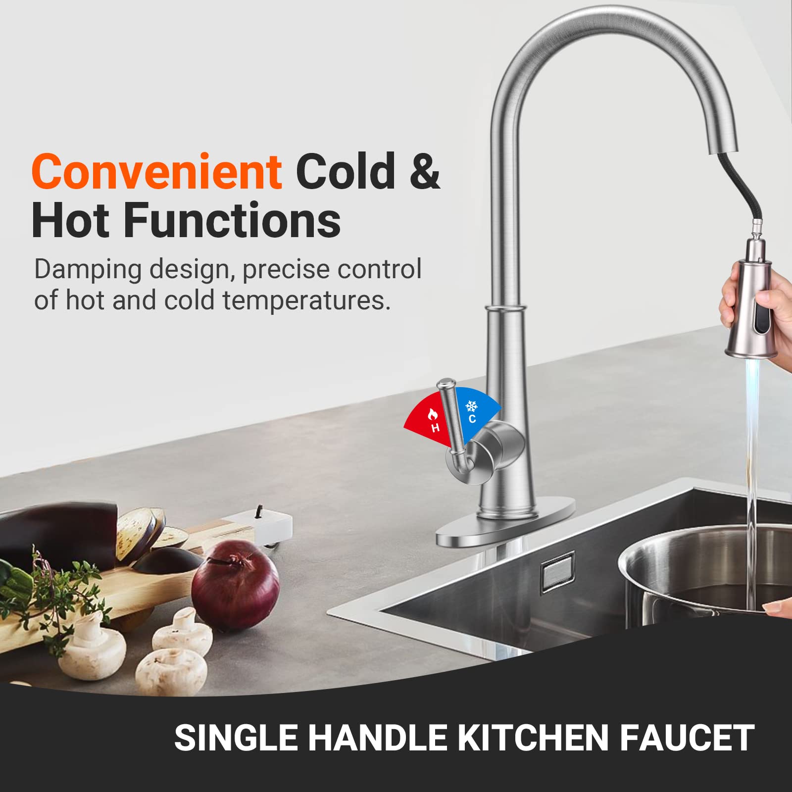 Brushed Nickel LED Kitchen Faucet with Pull Down Sprayer for RV & Bar Sinks