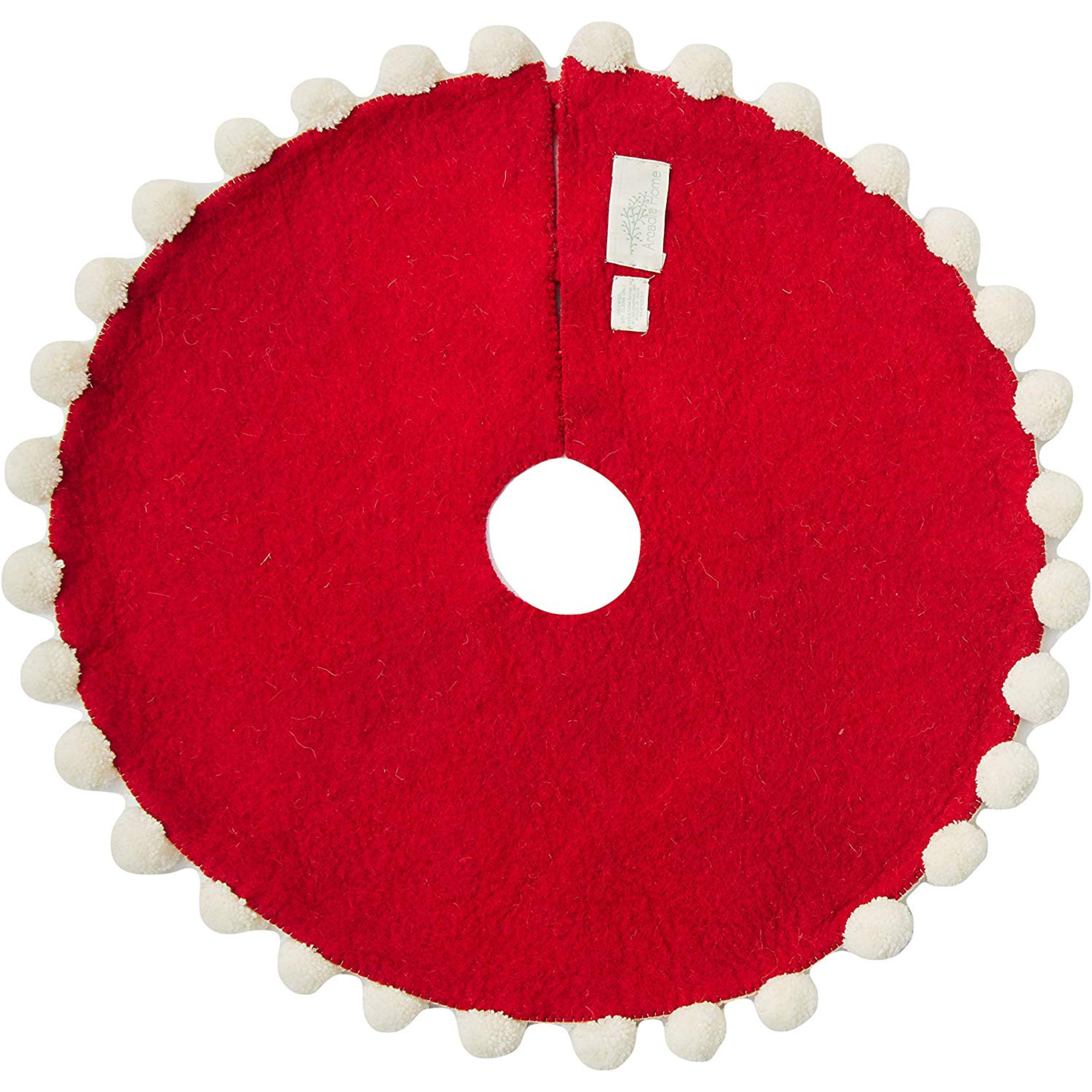 26 Inch Mini Christmas Tree Skirt with Hand-Felted Wool and Red Pom Poms - Perfect for Holiday Decor, Small Trees & Festive Home Styling