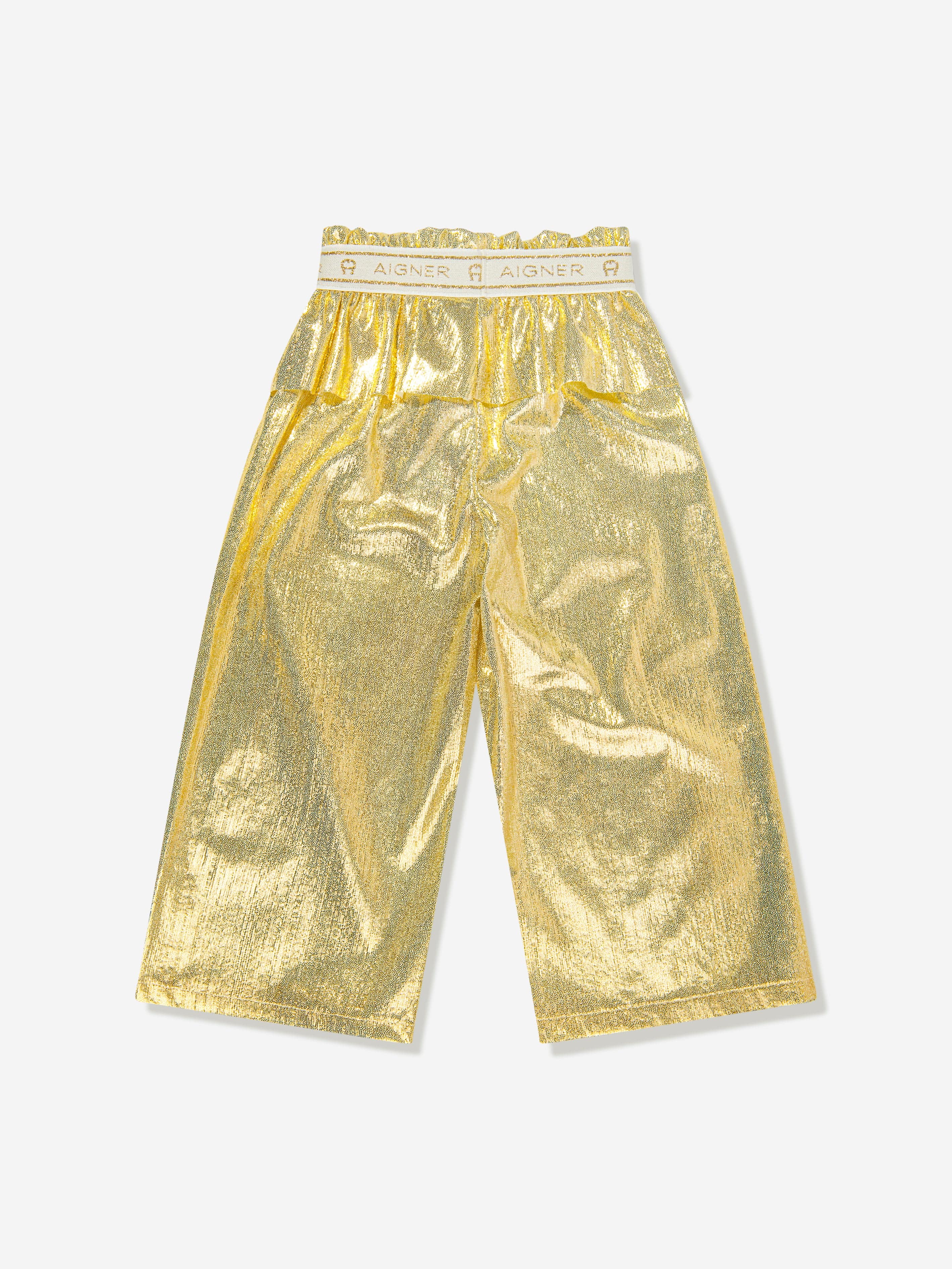 Aigner Girls Gold Metallic Trousers - Stylish & Comfortable Pants for School, Parties & Special Occasions