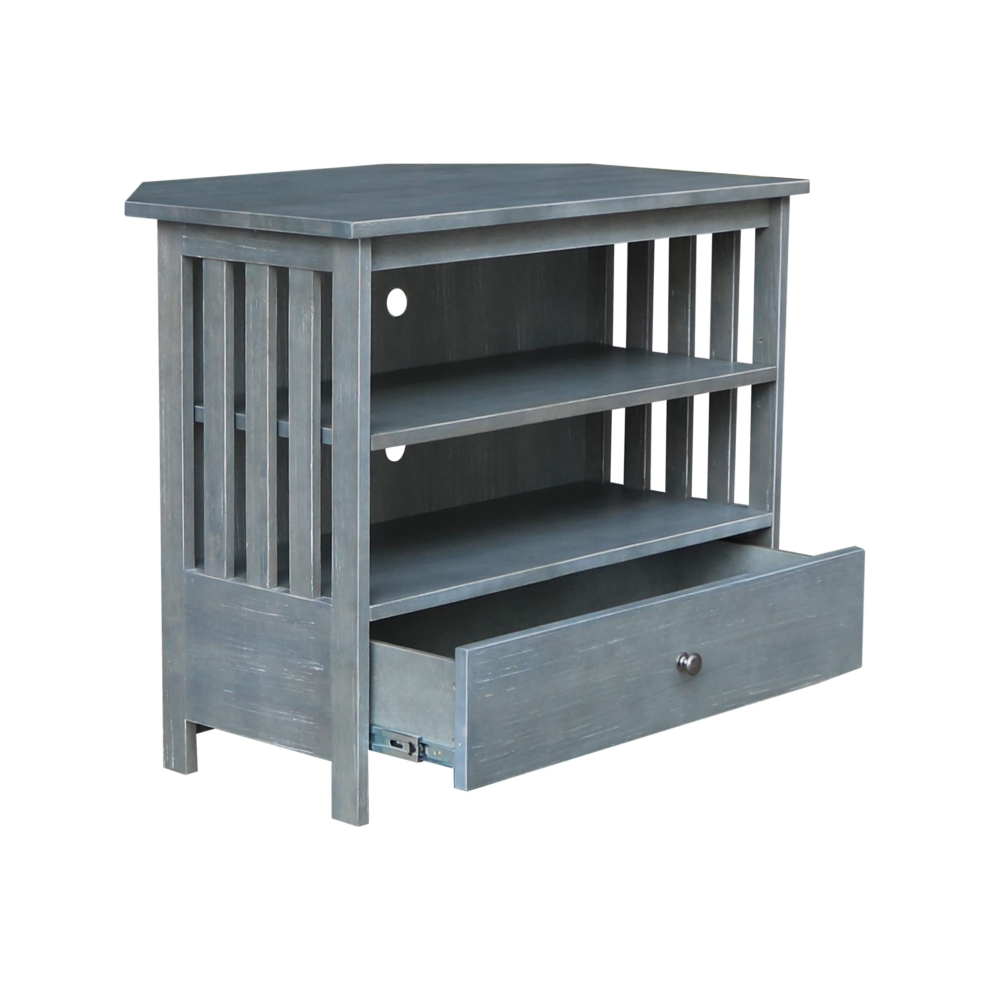 IC International Concepts Mission Corner TV Stand for 27-Inch TVs - Space Saving Wooden TV Cabinet with Sturdy Construction - Heather Grey Antique Washed Finish - Perfect for Small Living Rooms, Bedrooms & Apartments