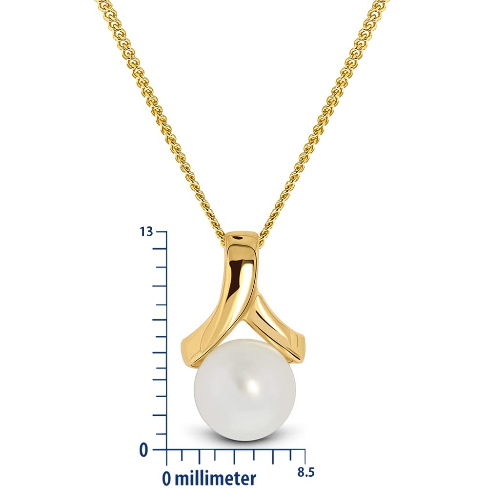 MIORE 9ct 375 Real Gold White Freshwater Pearl Necklace for Women - 7.5mm Pearl with 45cm Curb Chain & Pendant - Handmade Jewelry Gift Set in Elegant Box | Perfect for Weddings, Anniversaries & Special Occasions