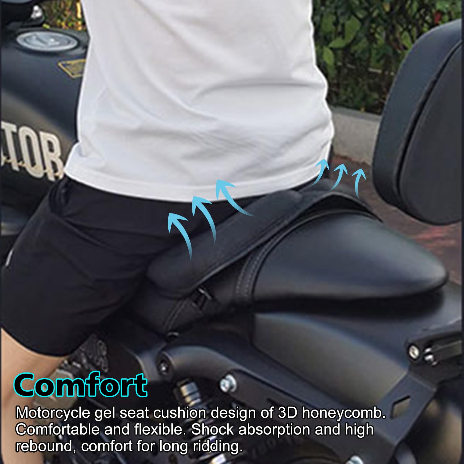 **SUNPIE Universal Motorcycle Gel Seat Cushion - 3D Honeycomb Breathable Pad for Long Rides, Foldable & Comfortable - Ideal for Cruisers, Touring Bikes & Commuting**