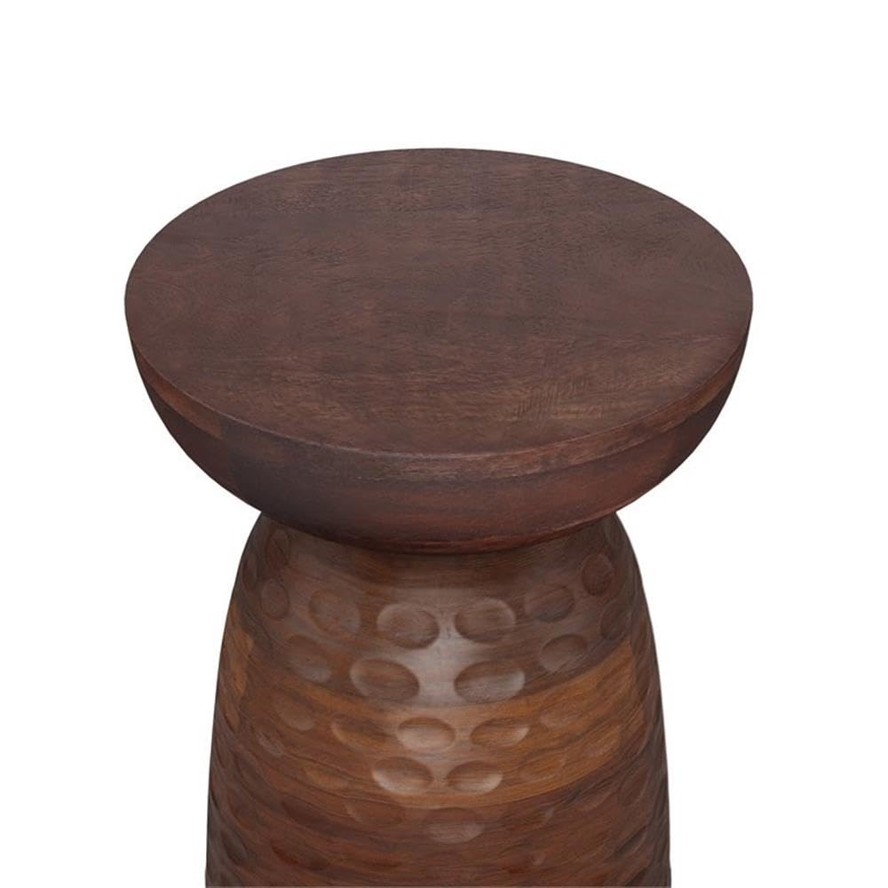 Small Boho Round End Table - Solid Wood Nightstand for Living Room, Bedroom & Office - Rustic Circle Accent Table for Small Spaces, Sofa Side & Telephone Use - Dark Brown - Perfect for Compact Homes, Dorms & Cozy Spaces