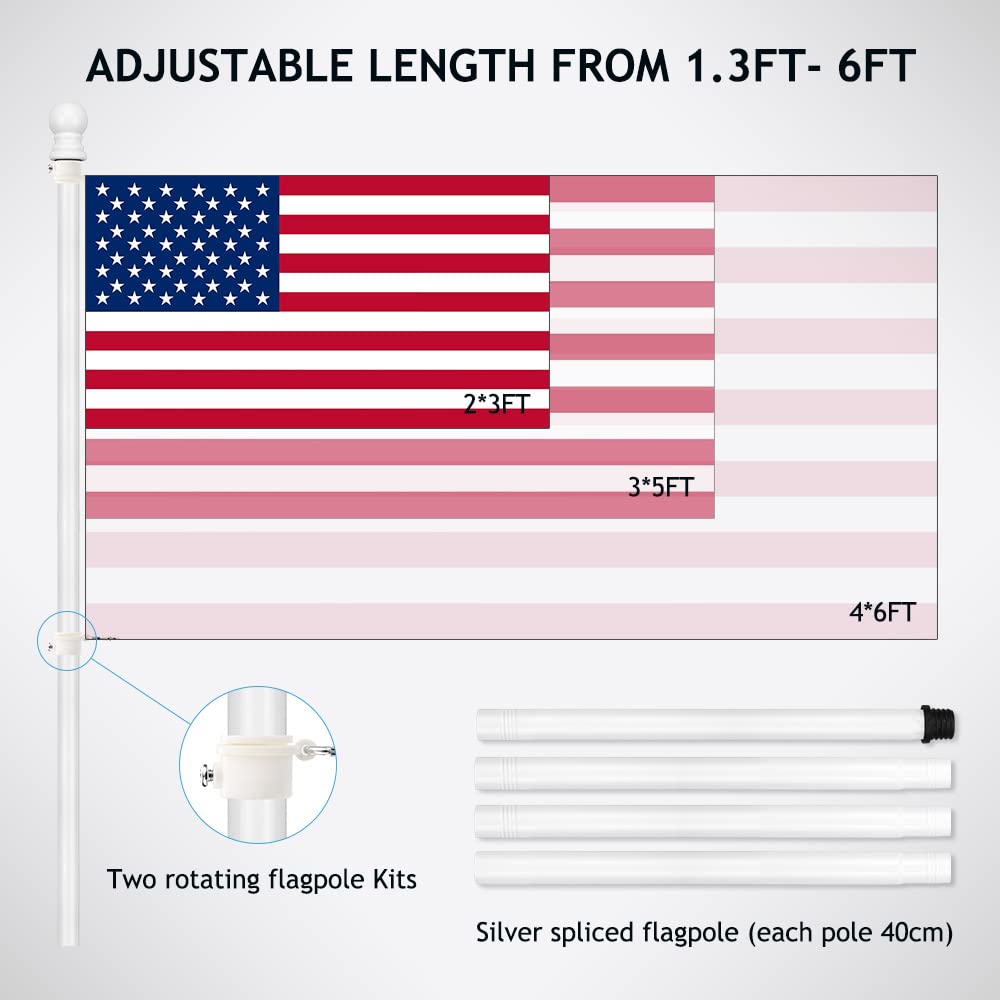 5ft Stainless Steel Wall Mounted Flag Pole Kit with Bracket & Rings - Outdoor Residential/Commercial Flagpole for House, Yard, Garden - Perfect for Patriotic Displays, Sports Events & Business Branding (White)