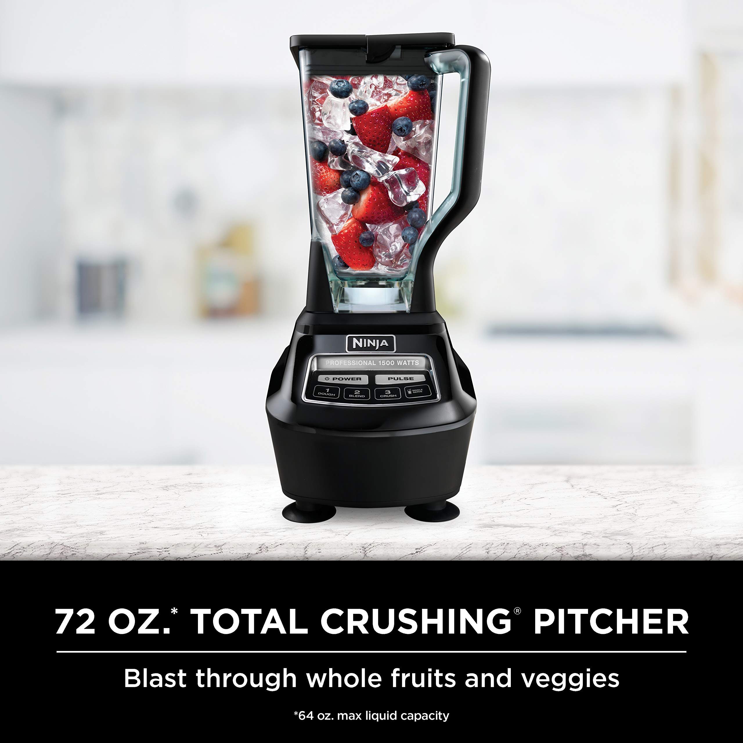 Ninja BL770 Mega Kitchen System 1500W Blender - 72oz Pitcher, 64oz Processor Bowl, 2 Nutri Cups with Lids - 4-in-1 Functions for Smoothies, Food Processing, Dough & Drinks - Perfect for Smoothie Bars, Bakeries & Home Kitchens - Black