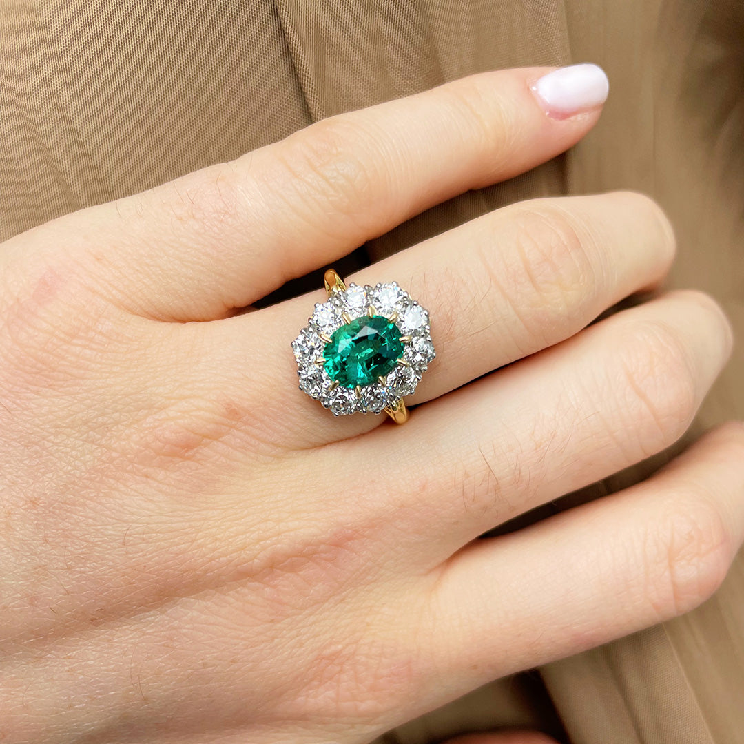1.99ct Victorian Style Emerald & Diamond Cluster Engagement Ring for Women - Elegant Vintage Wedding, Proposal & Anniversary Jewelry Gift