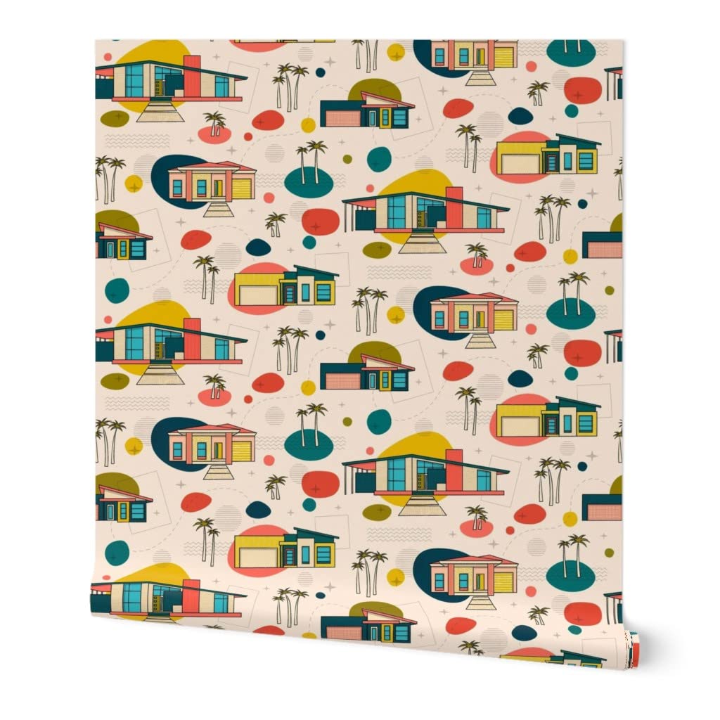 6ft x 2ft Peel and Stick Removable Wallpaper - Mid Century Modern Vintage Architecture Design | Self-Adhesive Wallpaper for Living Room, Bedroom, Office Decor