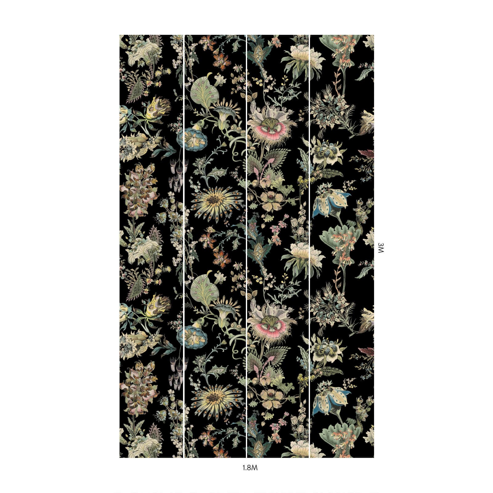 FLORA FANTASIA Black Botanical Wallpaper - Premium Peel & Stick Wall Mural for Bedroom, Living Room & Home Decor