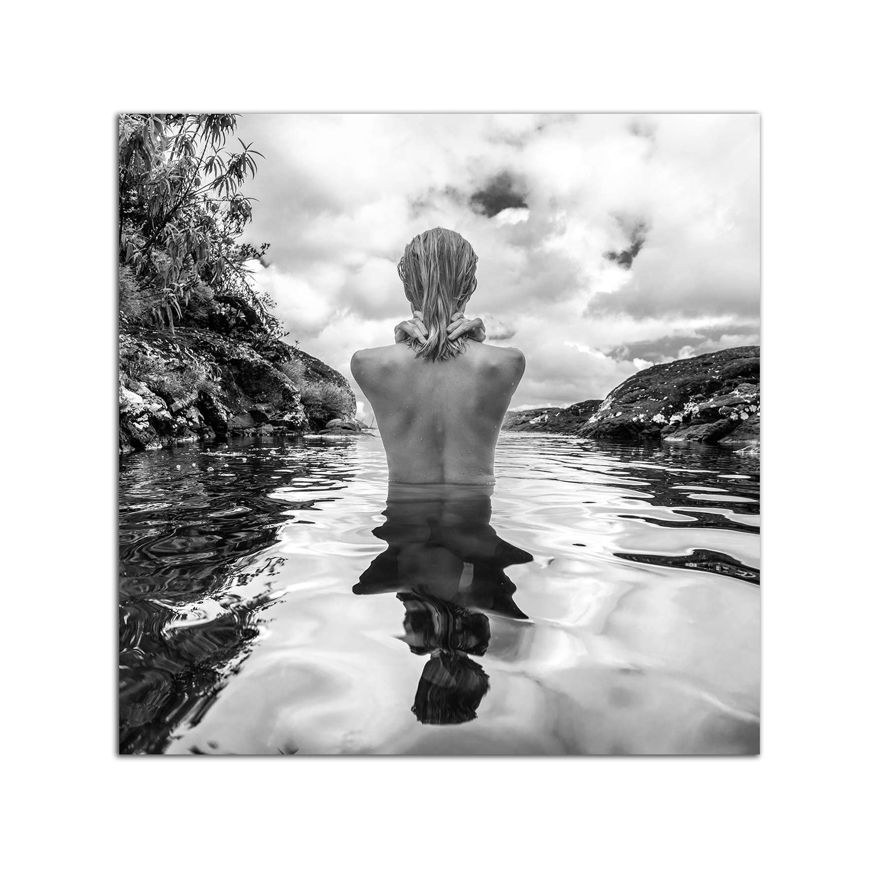 Startonight Tempered Acrylic Glass Wall Art - 24x24 Inch Black & White Nature & Woman Decor - Modern Home & Office Wall Decor for Living Room, Bedroom, Office