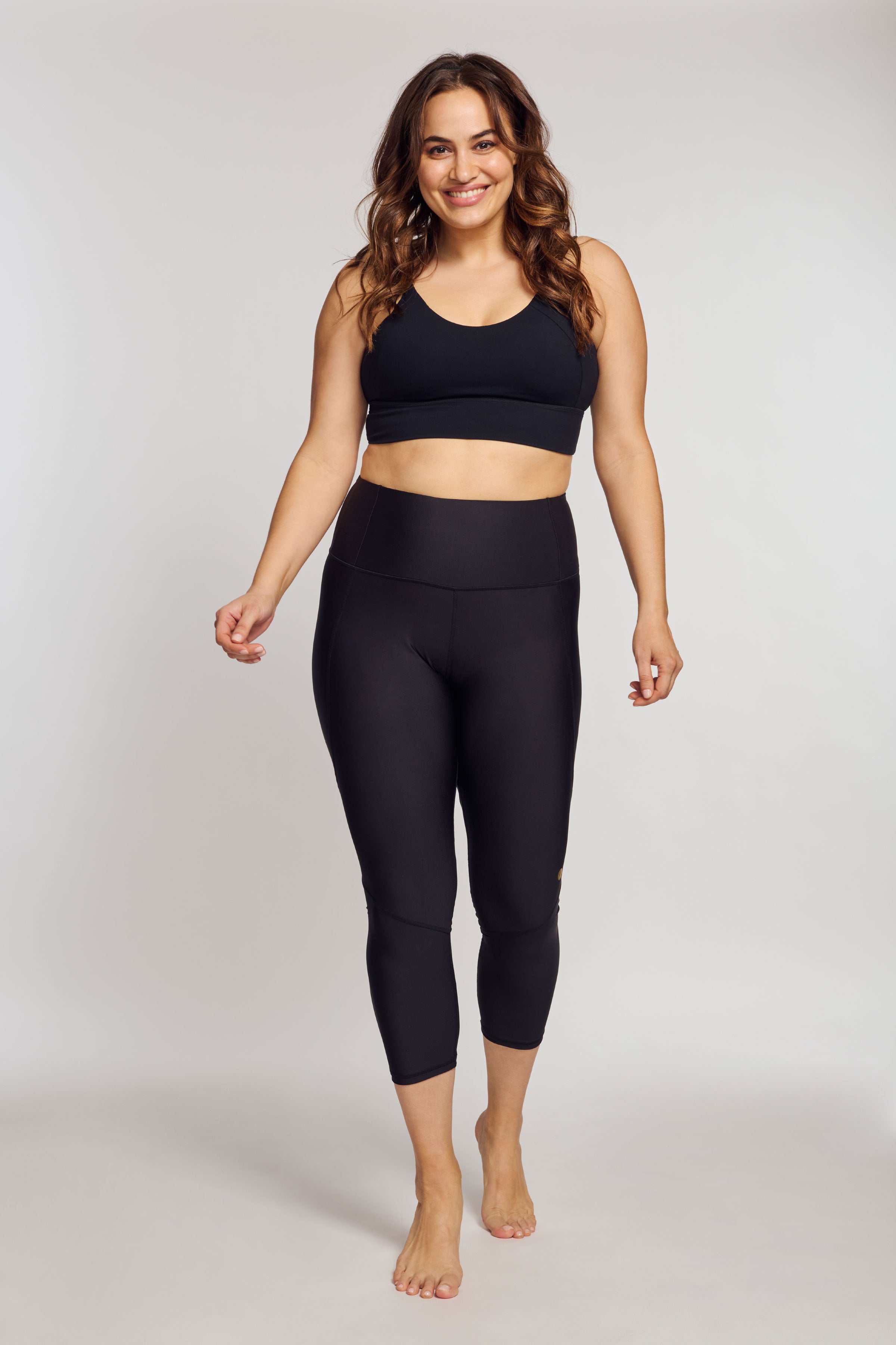 High Waisted Slimming Capri Leggings for Women - Solid Black Workout Yoga Pants for Running, Gym & Lounge Wear