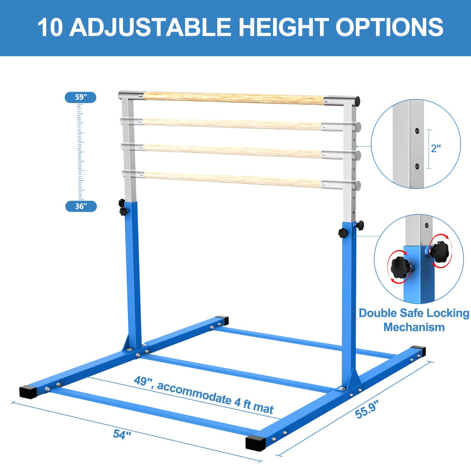 SHIWEI Adjustable Gymnastics Bar for Kids - 3' to 5' Height Horizontal Kip Training Bar - Perfect for Home Practice, Backyard Play & Gymnastics Skill Development