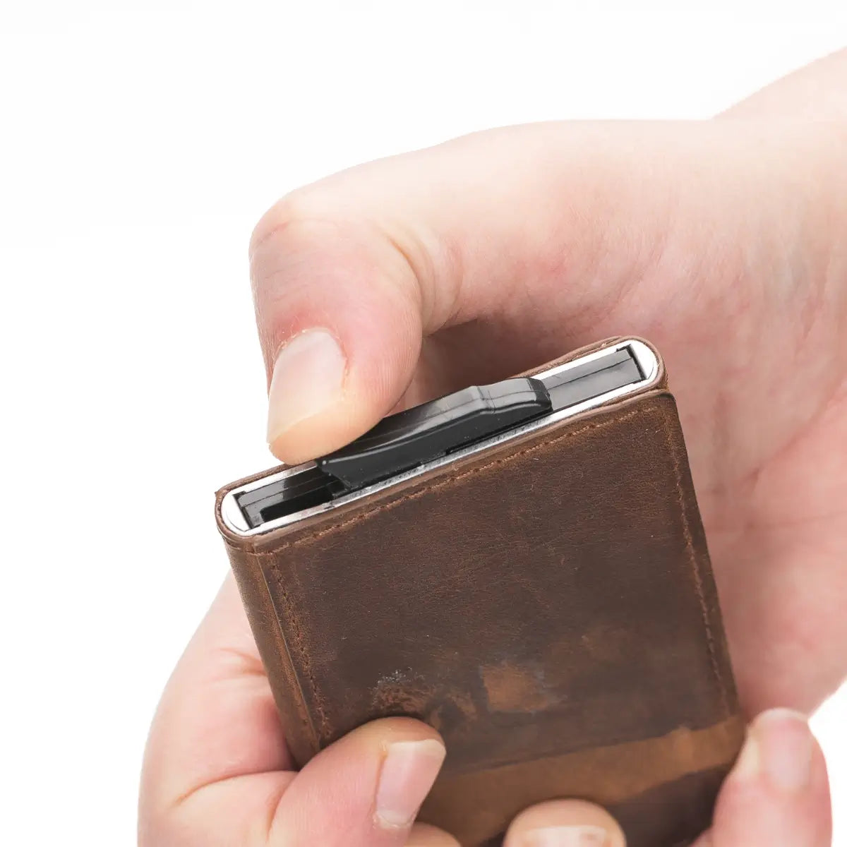 Distressed Brown Leather Minimalist Card Holder - Slim RFID Blocking Wallet for Men & Women | Perfect for Travel, Everyday Use & Gift Giving