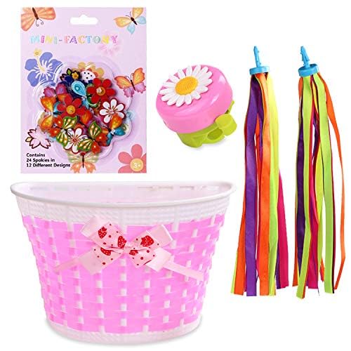MINI-FACTORY 4Pcs Bike Accessories Set - Basket, Bell, Streamer & Spoke Decor for Girls | Cycling Fun Gifts