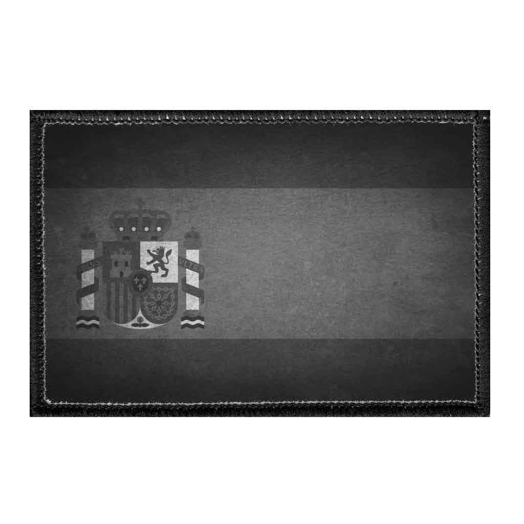 Vintage Black and White Spain Flag Patch - 2x3 Inch Hook and Loop Backing for Hats, Jackets, Vests & Denim - Perfect for DIY Fashion, Costumes & Patriotic Decor