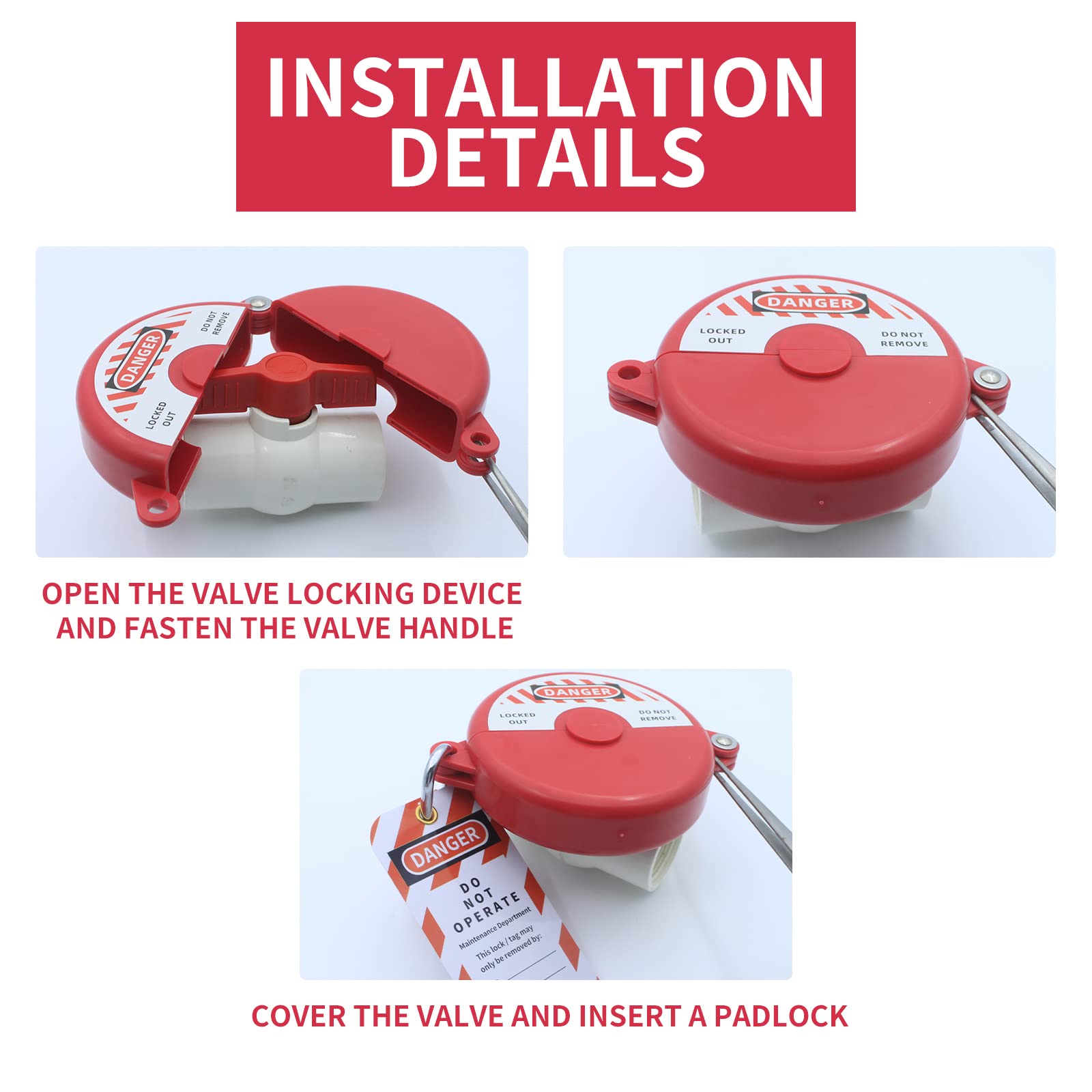 Lockout Tagout (LOTO) Valve Lockout Device - Red Safety Lock for 5-6.5 Inch Valve Handles | OSHA Compliant Key Lock | Industrial Equipment Safety for Water, Gas & Chemical Pipes
