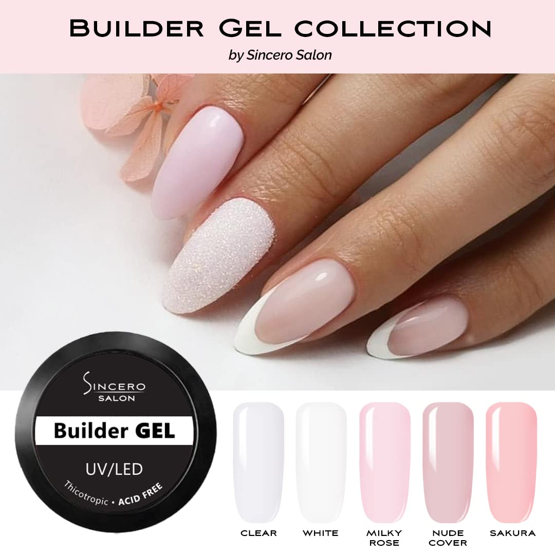 Sincero Salon Clear Builder Gel for Nails - Professional Hard Gel for Nail Extensions & Strengthening - LED/UV Curable Nail Repair Gel - 15ml Nail Hardener for Weak & Damaged Nails - Perfect for Salon & Home Manicures - Use with Nail Forms for Strong, Beautiful Nails