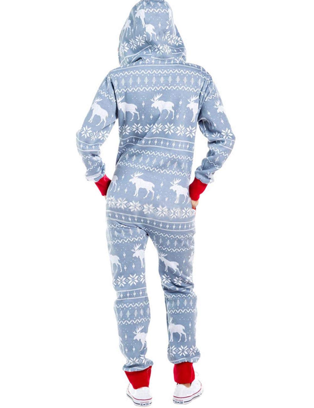 RINTONIX Women's & Men's Ugly Christmas Pajama Onesie Jumpsuit - Festive Holiday Zipper Hoodie Pajama Overall for Family Matching Outfits, Christmas Party & Cozy Winter Nights