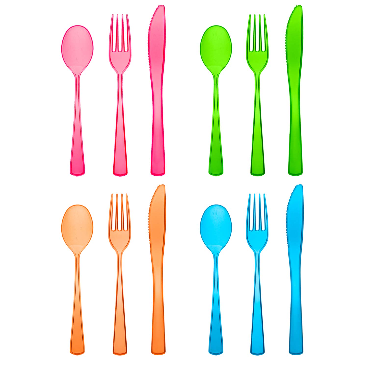 **Heavy Duty Plastic Cutlery Set - 576-Piece Party Utensils Combo Pack (Knives, Forks, Spoons) - Neon Colors - 12 Bags of 144 - Ideal for BBQs, Picnics, Birthdays & Large Gatherings**