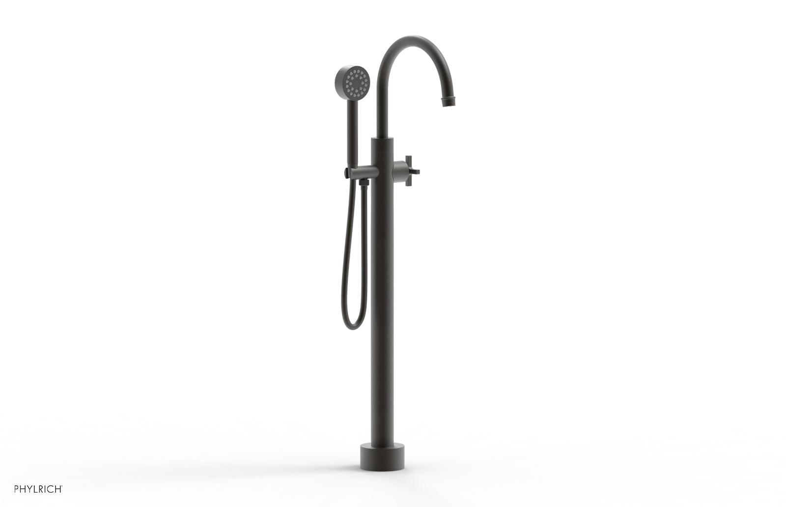 HEX MODERN Tall Floor Mount Tub Filler with Cross Handle & Hand Shower - Model 501 46 01 - Perfect for Luxury Bathrooms and Spa-Like Showers