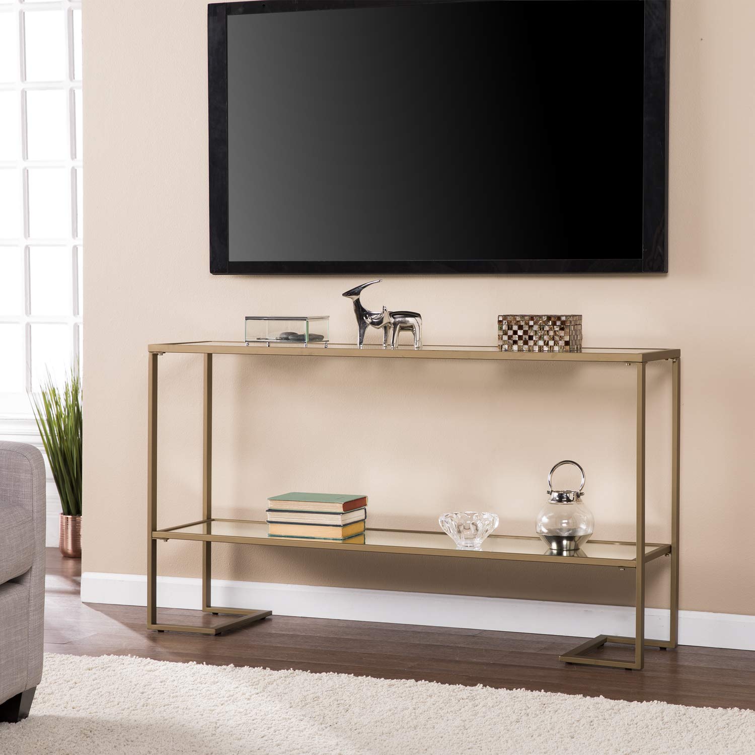 SEI FURNITURE Horten Glam Narrow Console Table - Gold Finish Entryway Table for Hallway, Living Room & Bedroom Decor