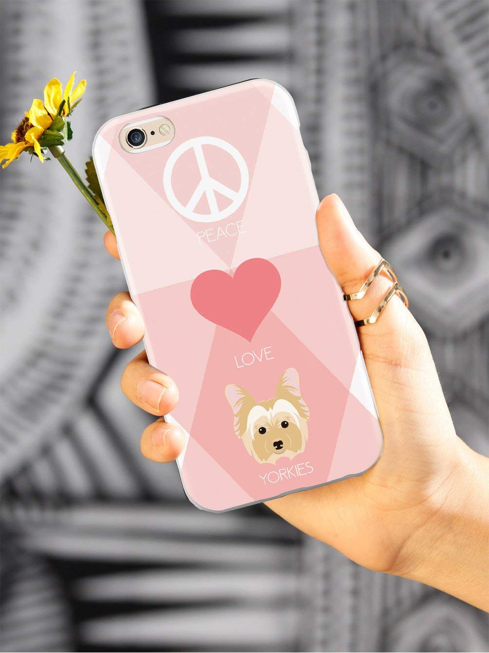 **Inspired Cases for iPhone 8 - 3D Textured Protective Phone Cover with Peace, Love & Yorkies Design | Shockproof & Anti-Scratch | Perfect for Daily Use, Travel & Outdoor Activities**