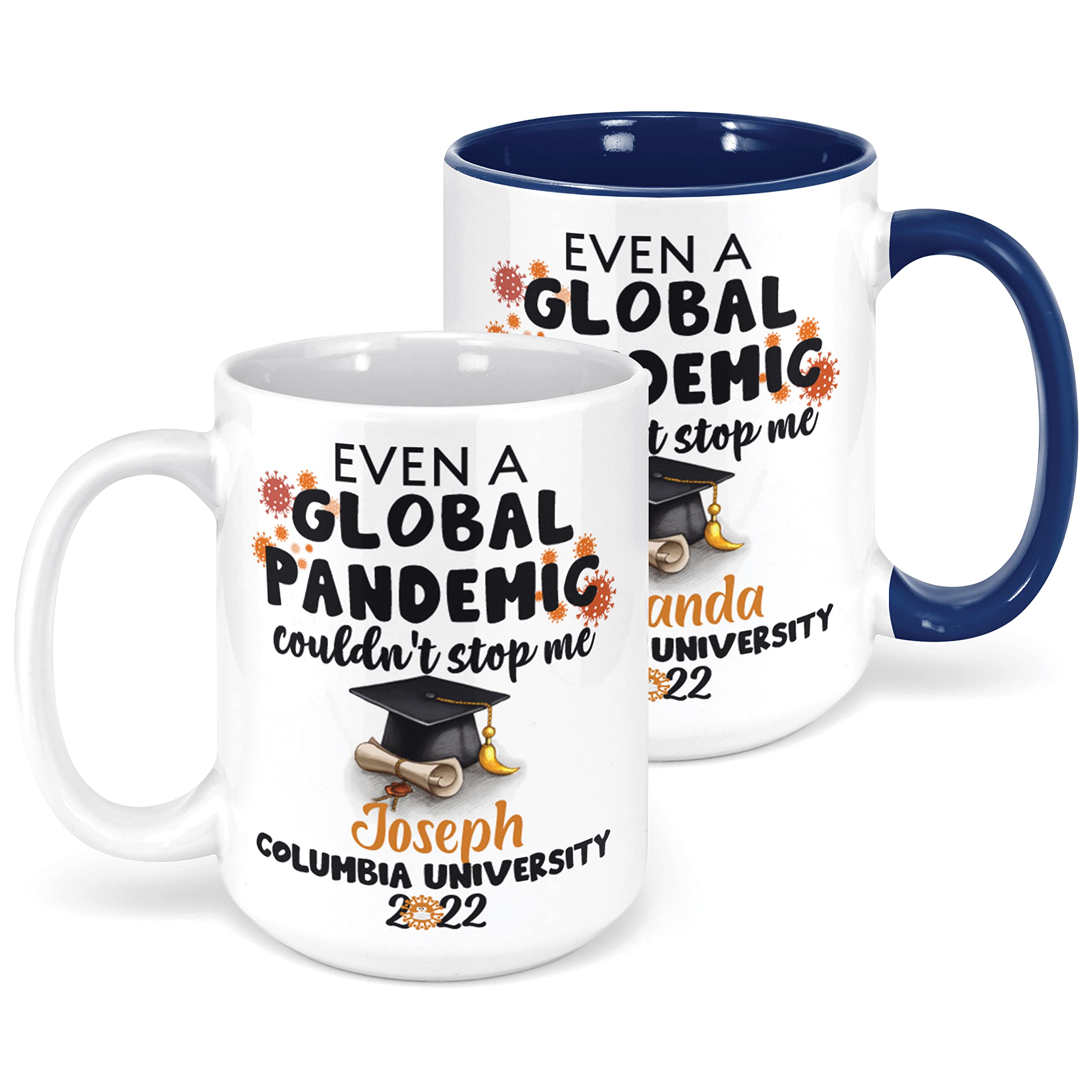 Personalized Graduation Mug for Her & Him - Custom Engraved Class of 2022 Coffee Cup - 2 Sizes & 9 Colors - Funny Quarantine Gift Idea - Perfect for College, High School Graduation Ceremony & Virtual Celebrations - Great for Coffee, Tea & Hot Chocolate Lovers