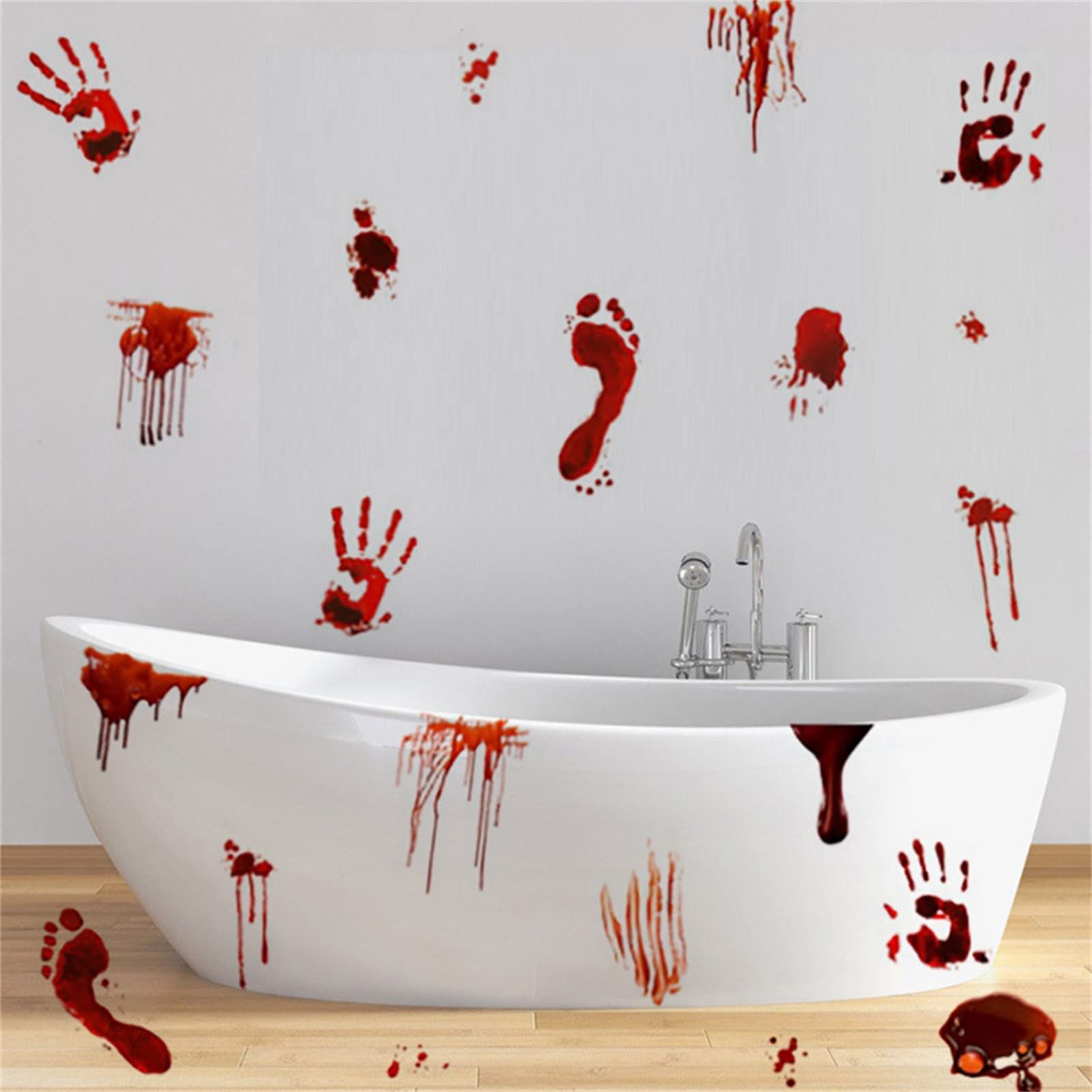 Scary Bloody Handprint & Footprint Stickers - Halloween Door & Window Decorations for Spooky Home Decor - Perfect for Haunted House, Party, and Trick-or-Treating