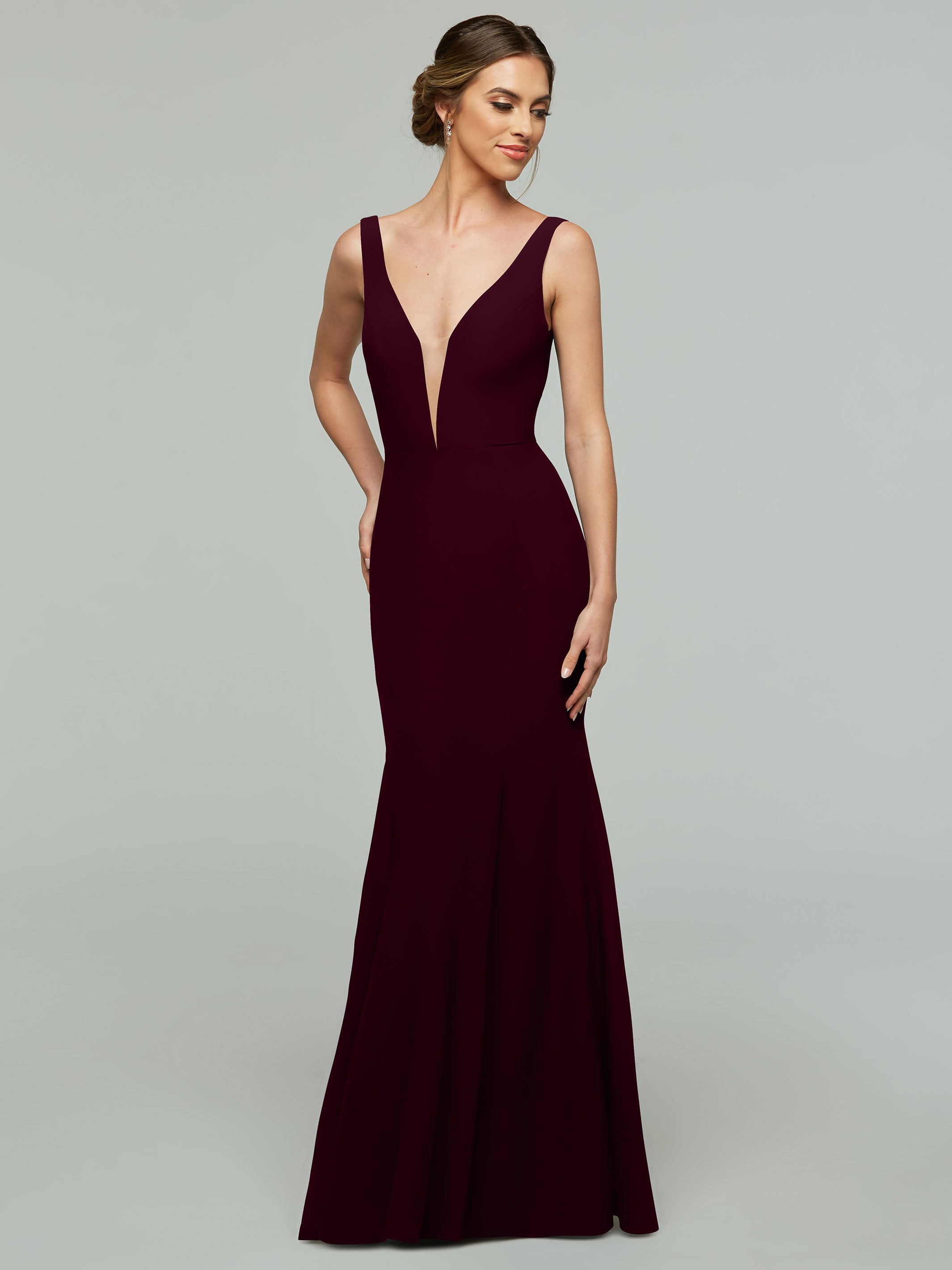 Elegant 83010 Mermaid Stretch Chiffon Bridesmaid Dress with Plunging V-Neckline - Perfect for Beach Weddings, Formal Events & Evening Parties
