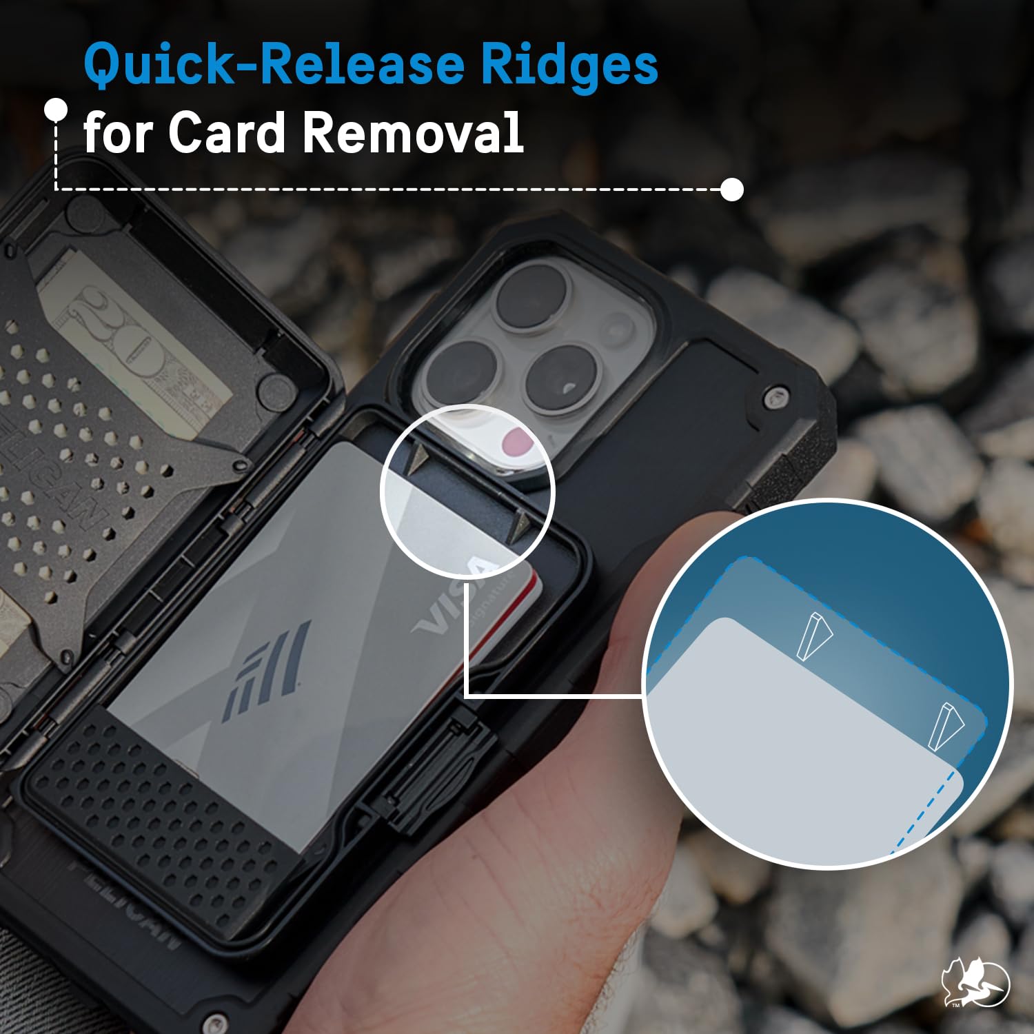 Pelican iPhone MagSafe Wallet with RFID Blocking - Military-Grade Snap-On Magnetic Phone Wallet for iPhone 16/15/14/13 Pro Max | Detachable Hard Case Card Holder for Cash & Credit Cards (Brushed Titanium) | Perfect for Travel, Work & Everyday Protection